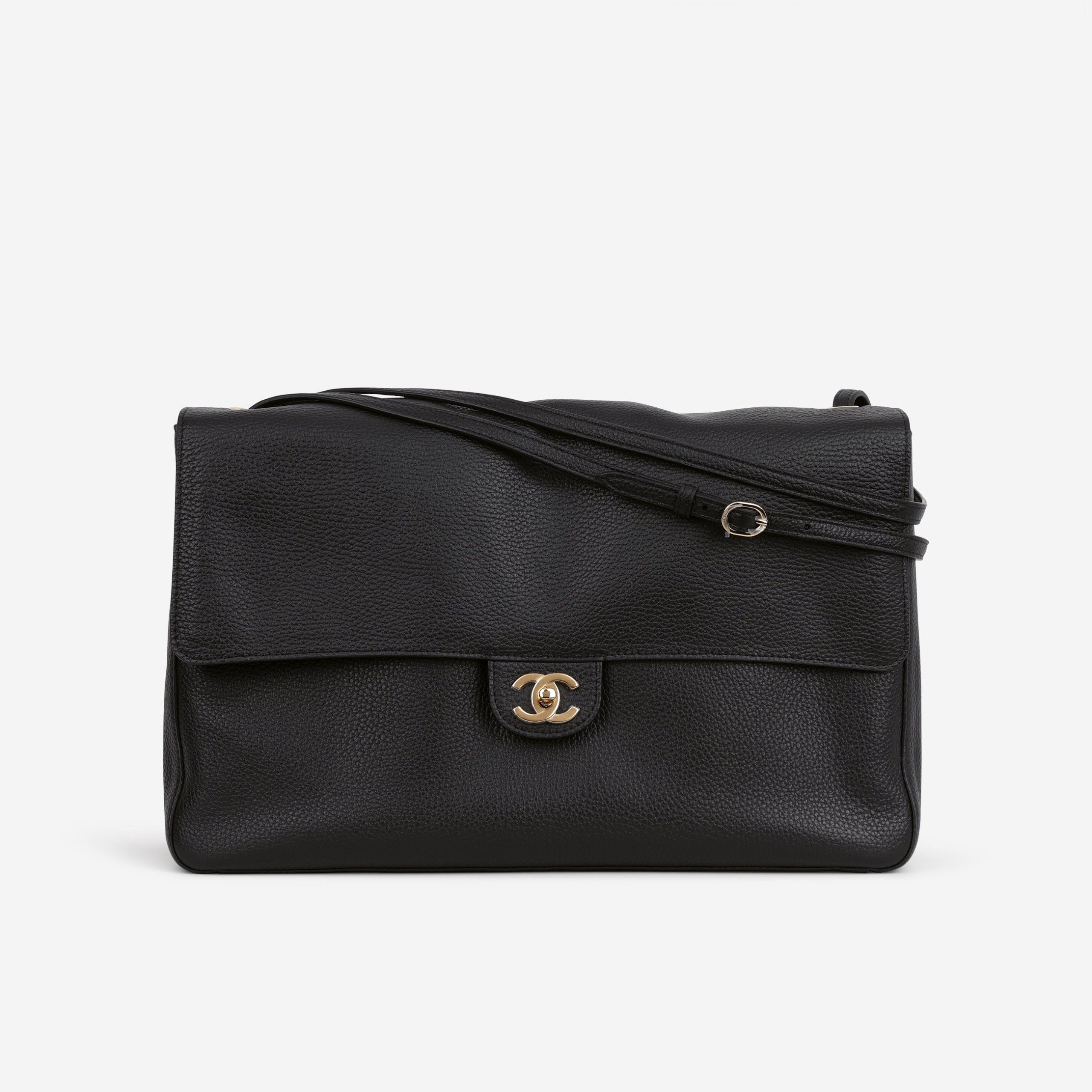 Chanel Maxi Flap 38 Bag - Black Grained Calfskin | Gold Hardware