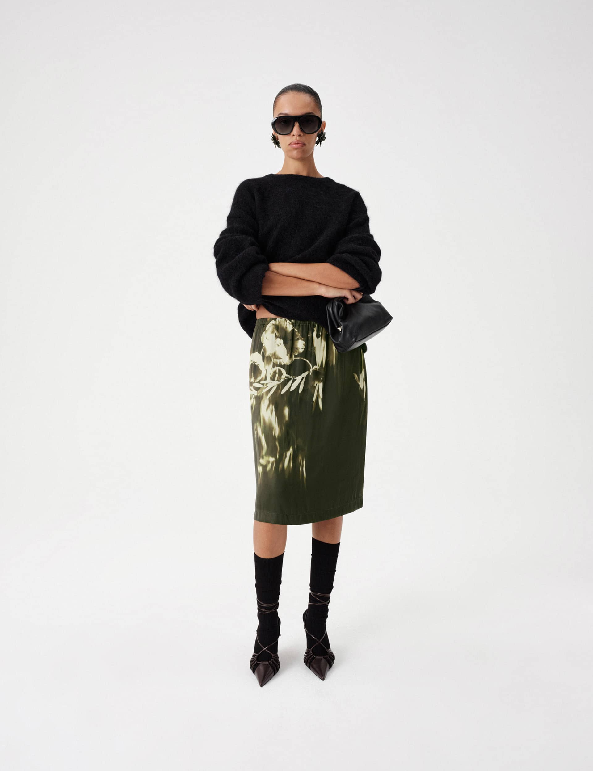 Satin Floral Knee Length Slip Skirt