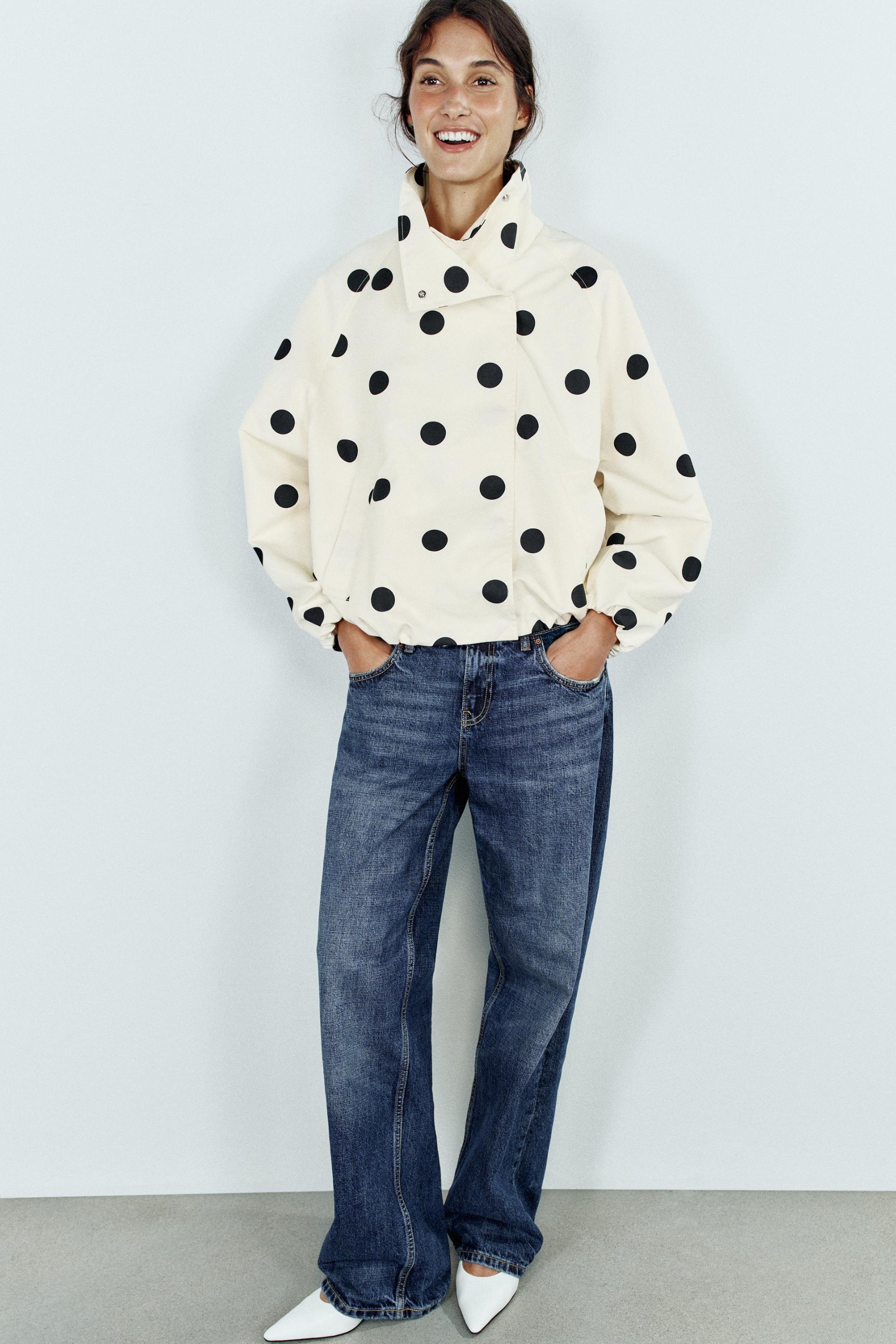 Bomber Jacket With Dots - White - Xs