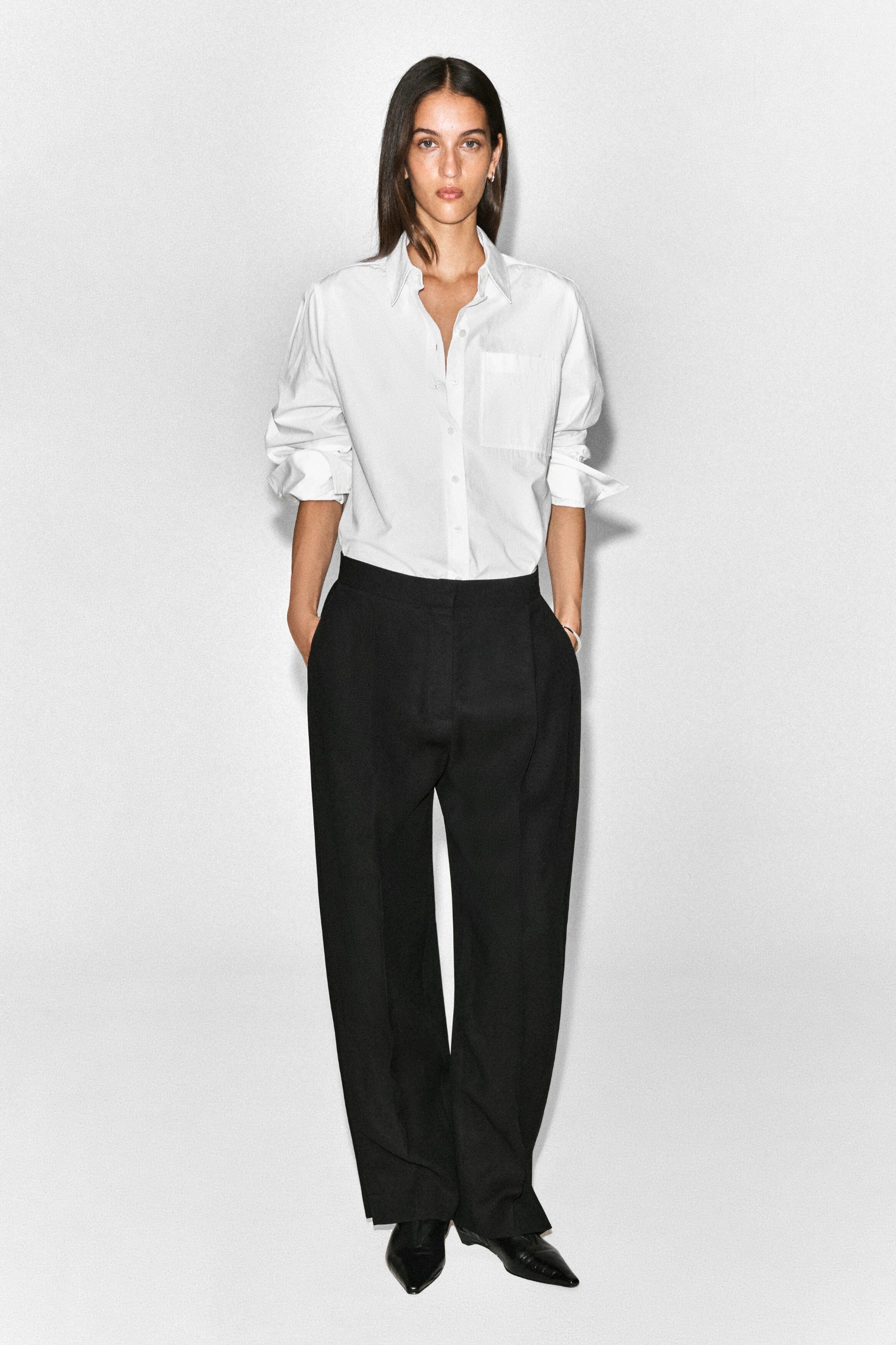 Pleated-Panel Straight-Leg Trousers