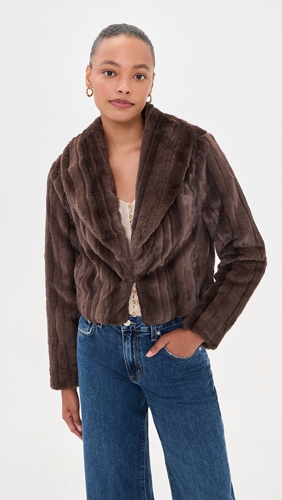 Davy Crop Faux Fur Jacket - Dark Java Striped Fur