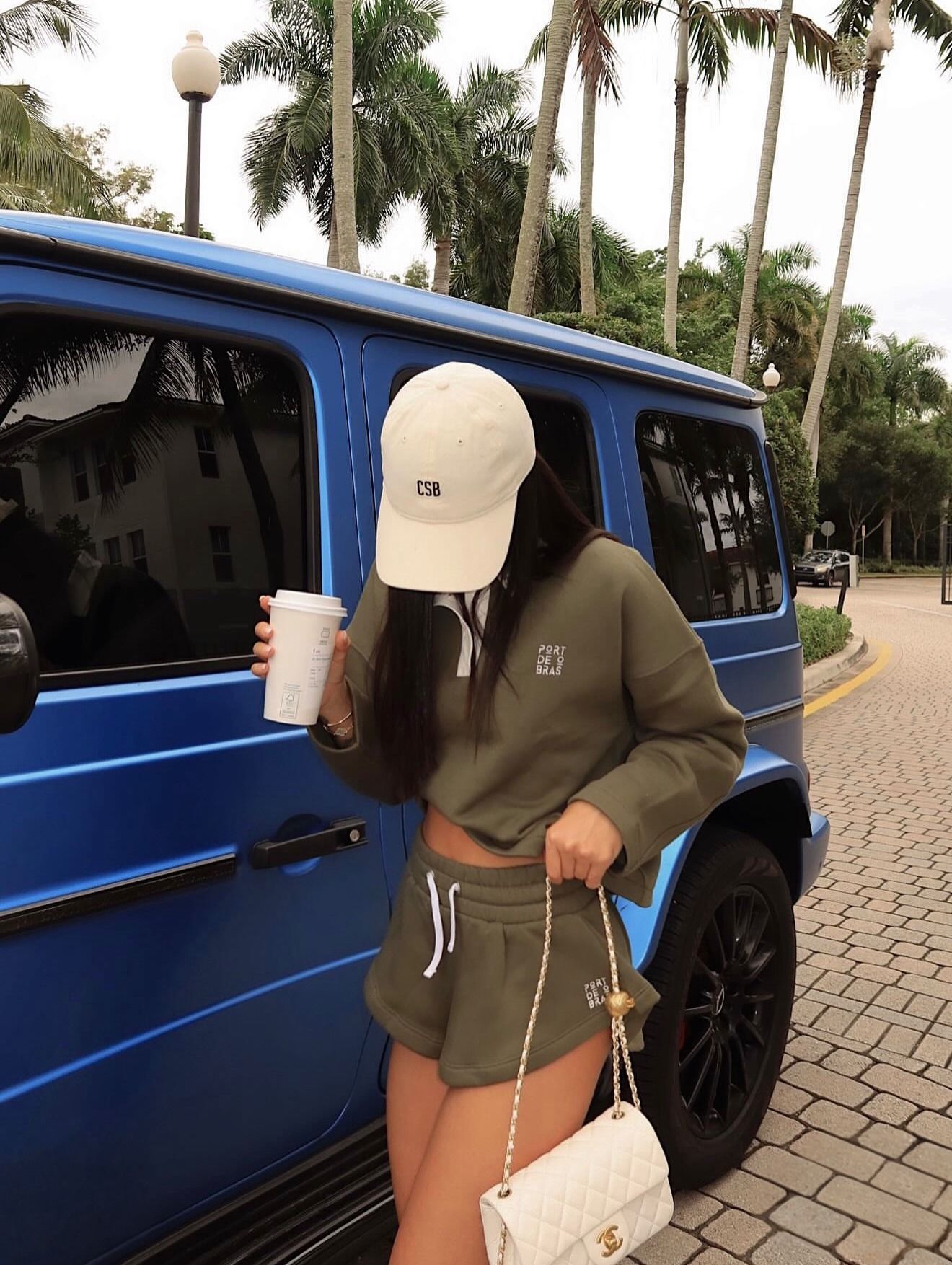 Woman wearing a matching workout set.
