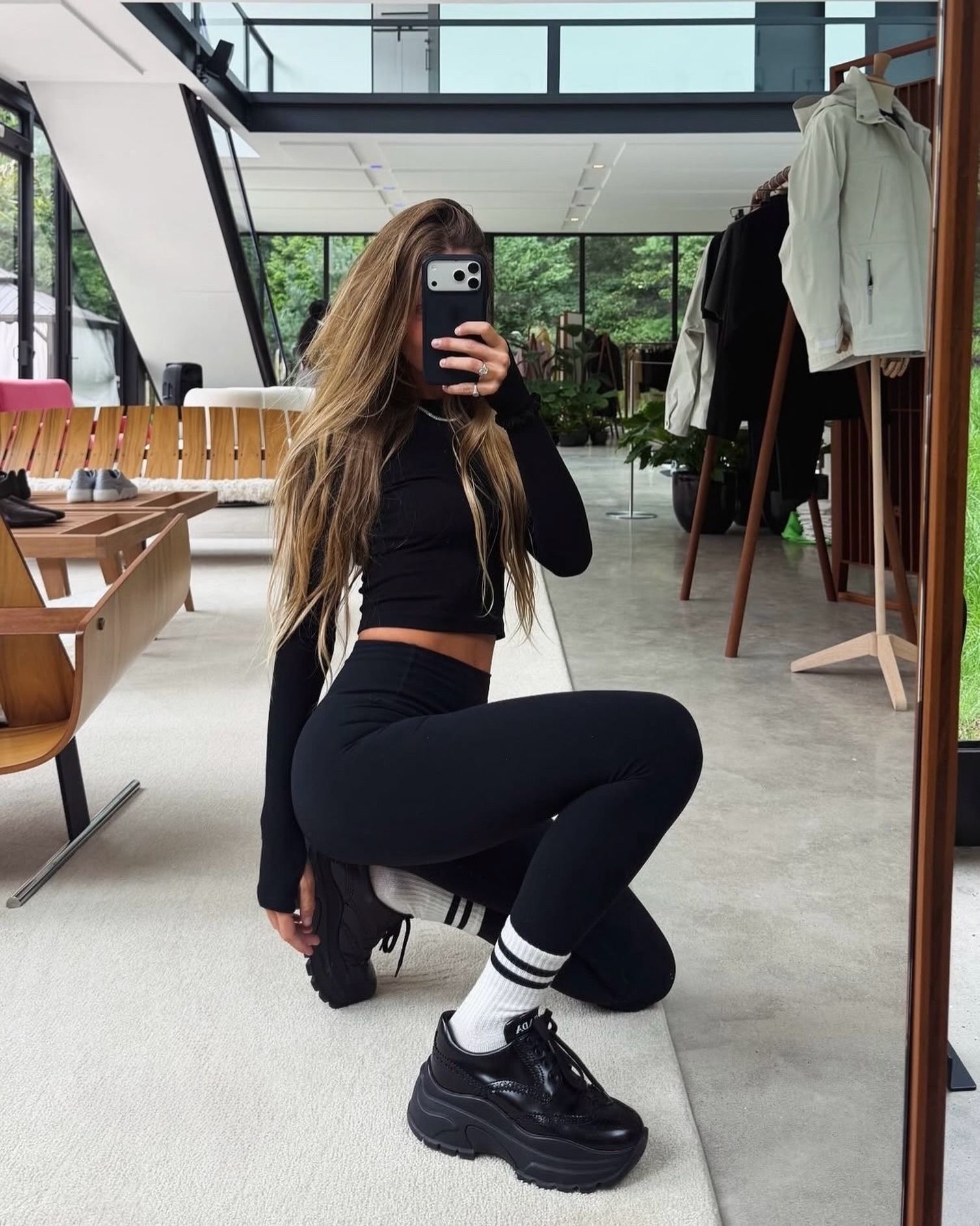 Woman wearing a matching workout set.