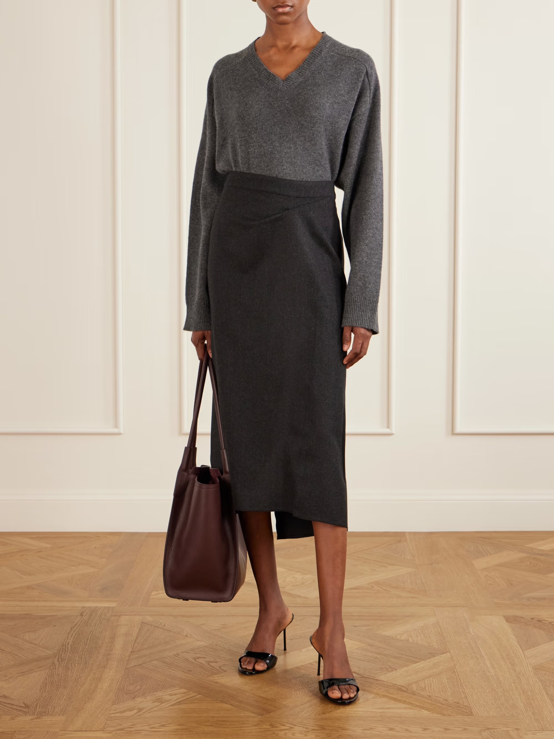 VICTORIA BECKHAM, Wool pleated midi skirt