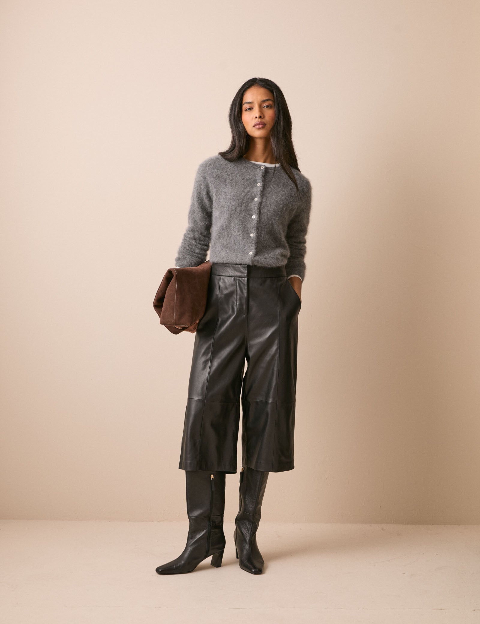 Black Leather High Waisted Culottes