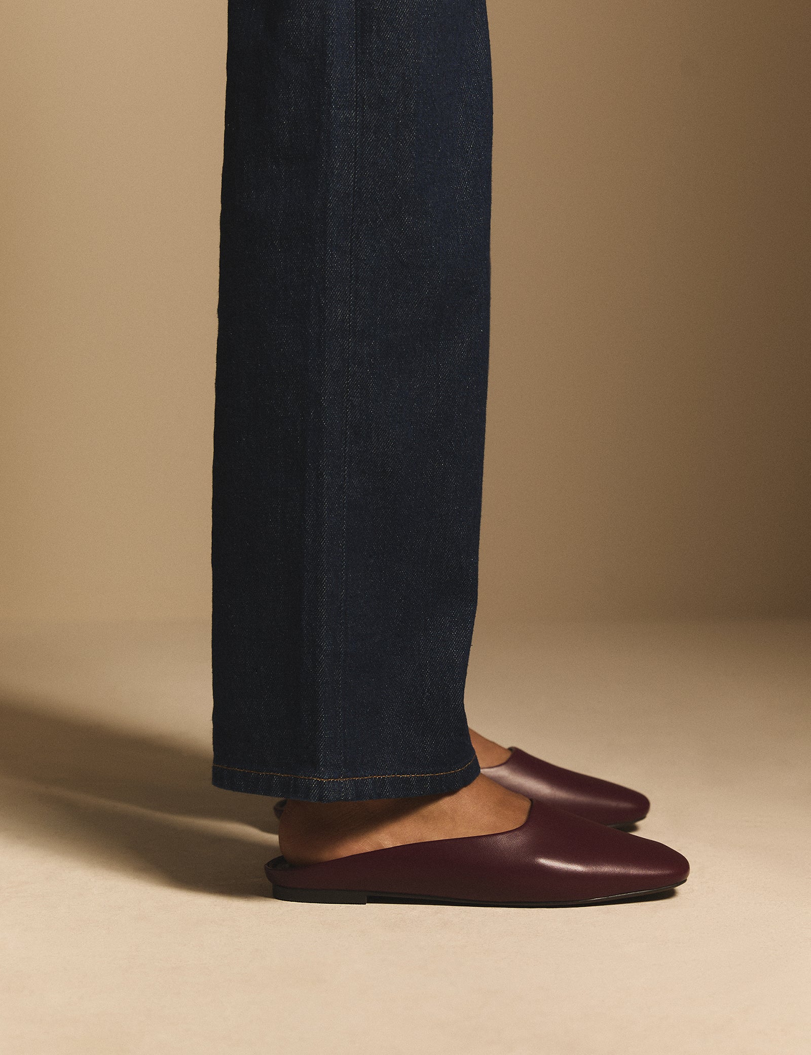 Burgundy Leather Ballet Mules
