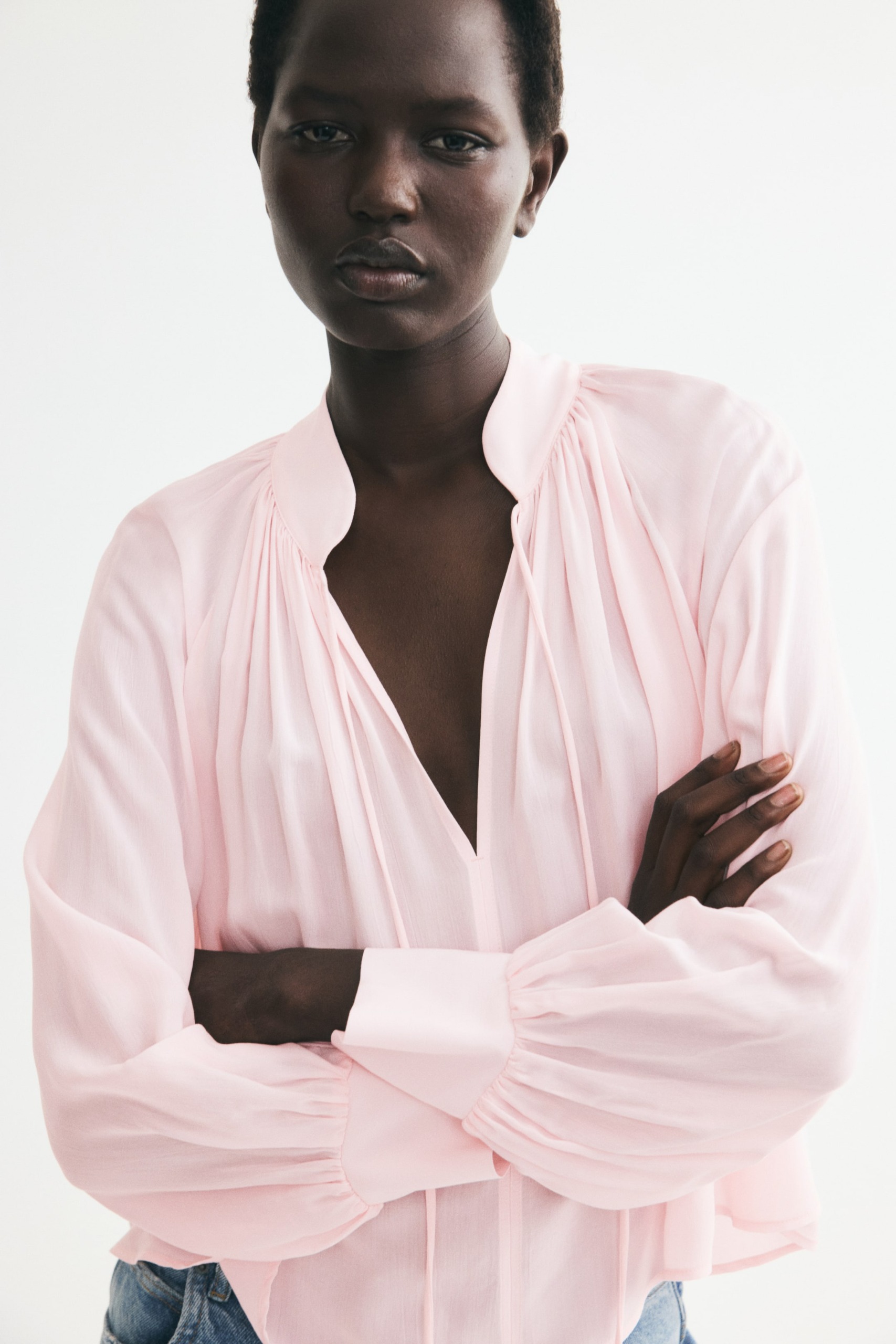 Viscose Balloon-Sleeved Blouse