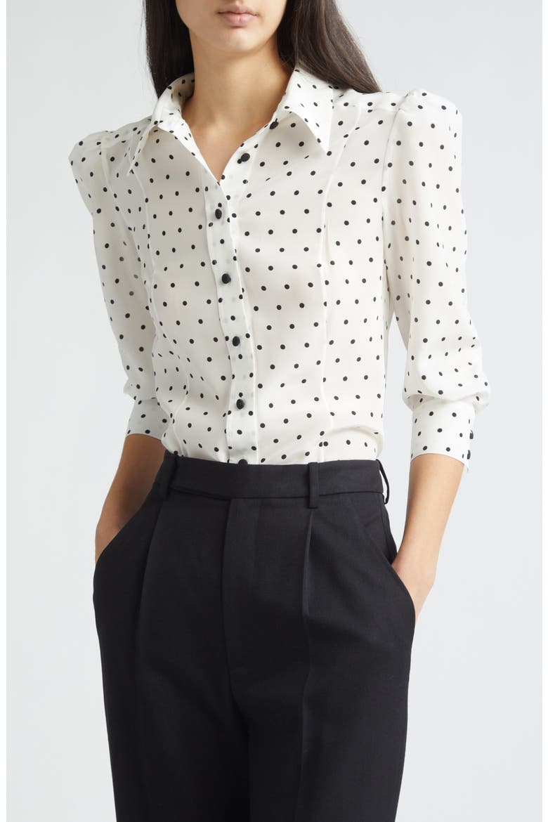 Polka Dot Silk Button-Up Shirt