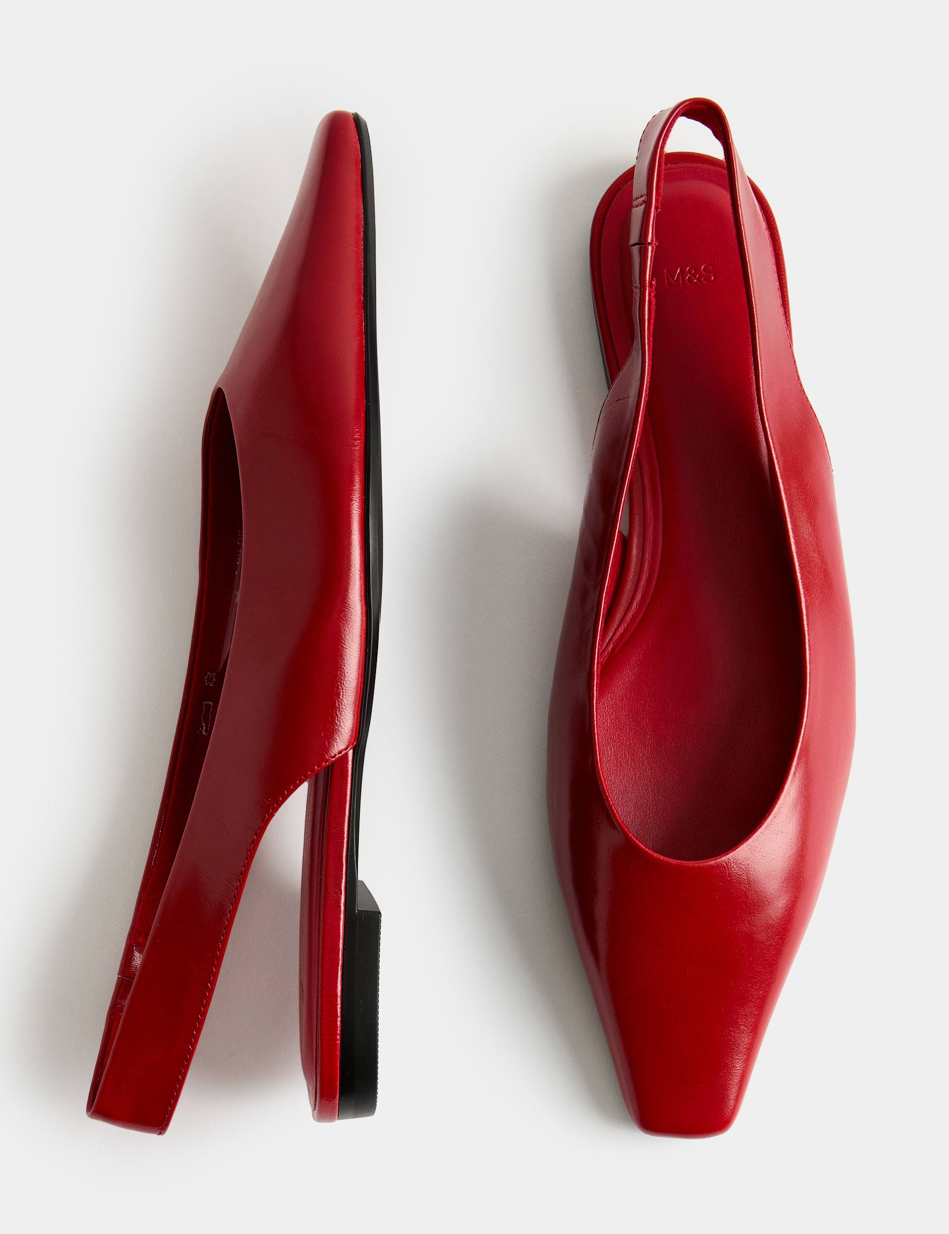Leather Patent Flat Chisel Toe Slingback Soes