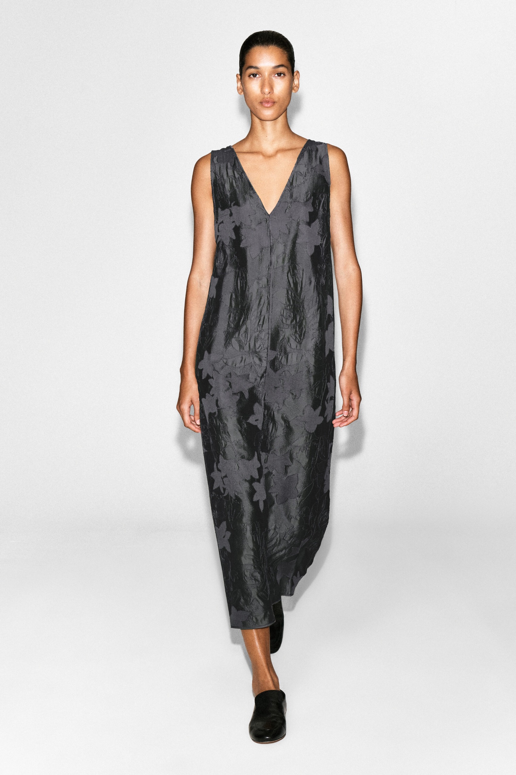 Embroidered Sheer V-Neck Dress