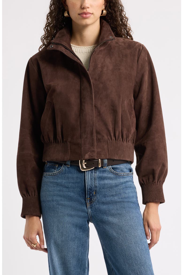 Funnel Neck Suede Bomber Jacket