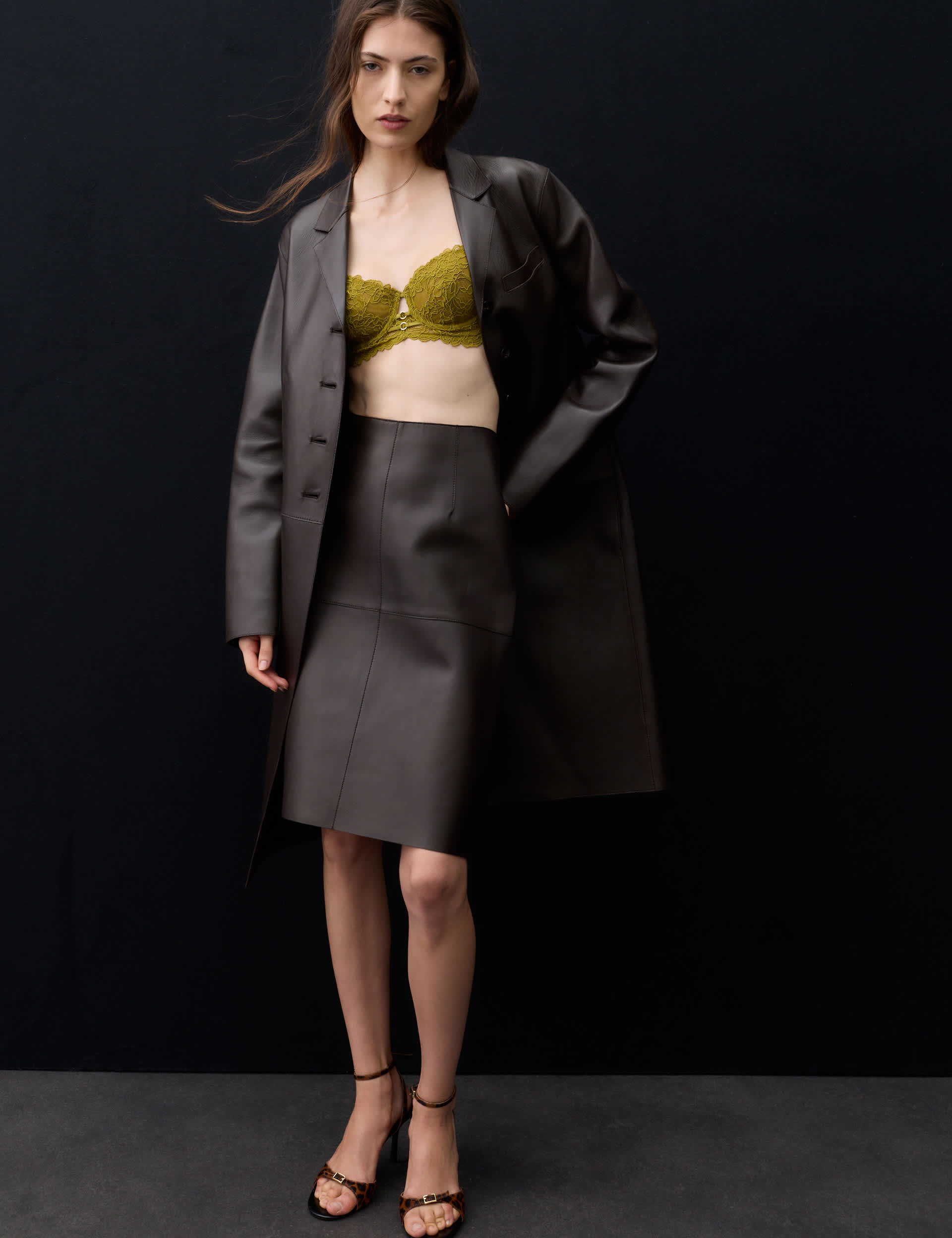 Pure Leather Knee Length Pencil Skirt