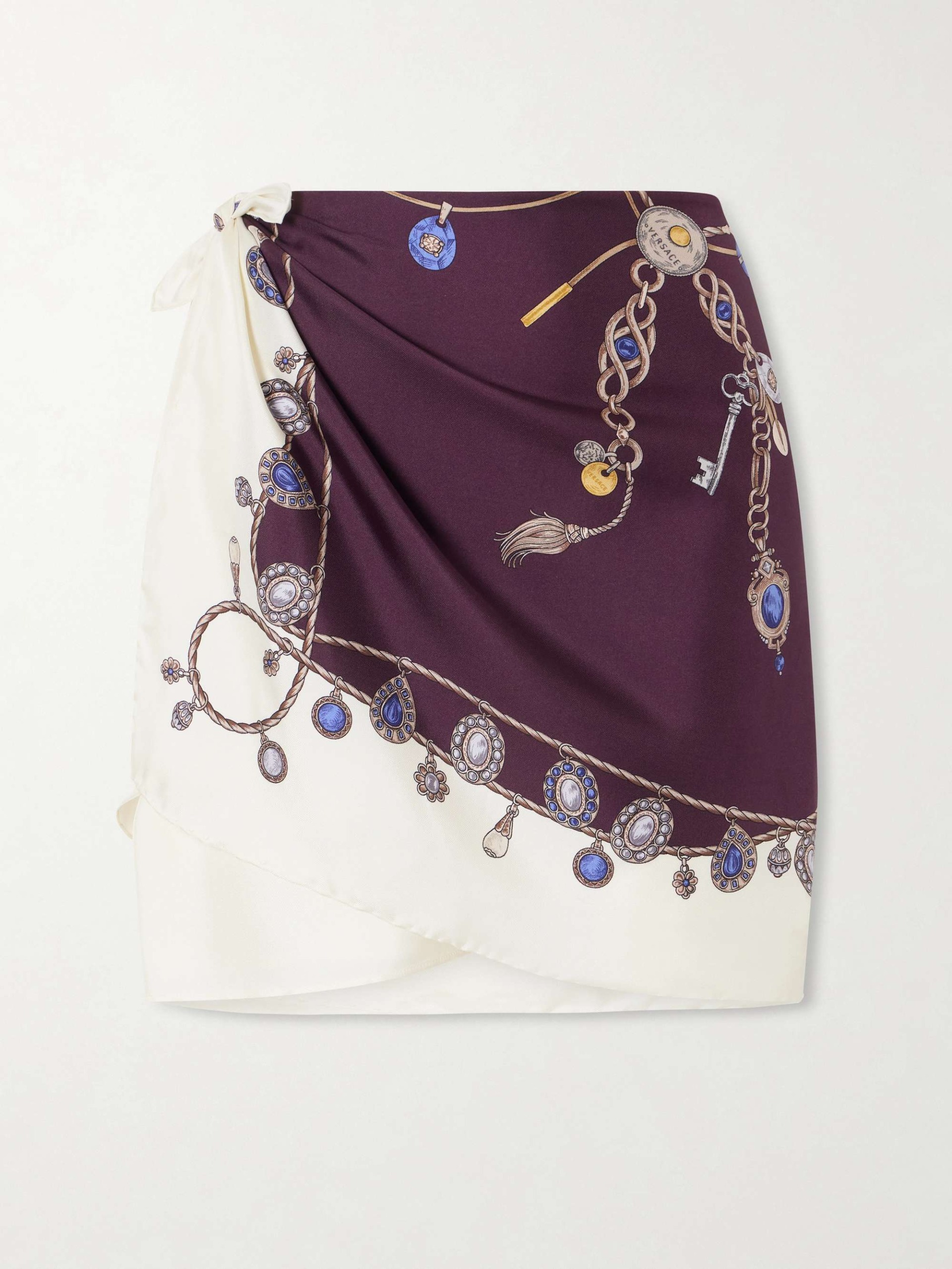 Printed Silk-Twill Mini Wrap Skirt