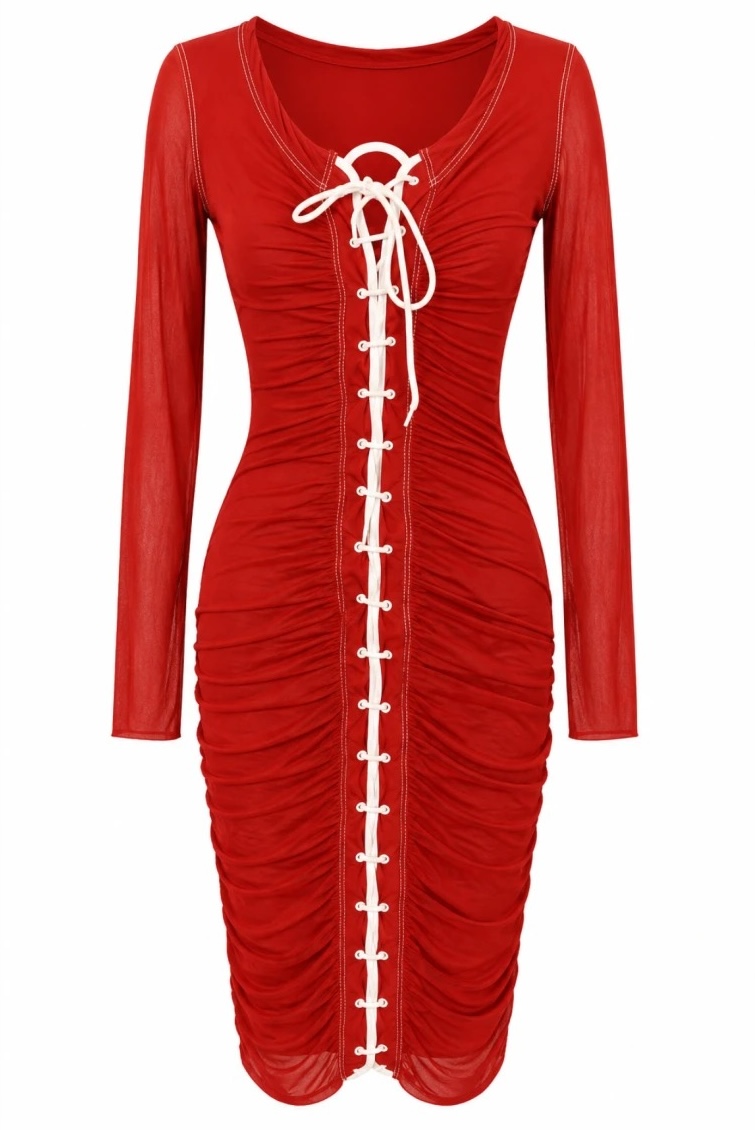 louvelle, Ruched Lace-Up Midi Dress