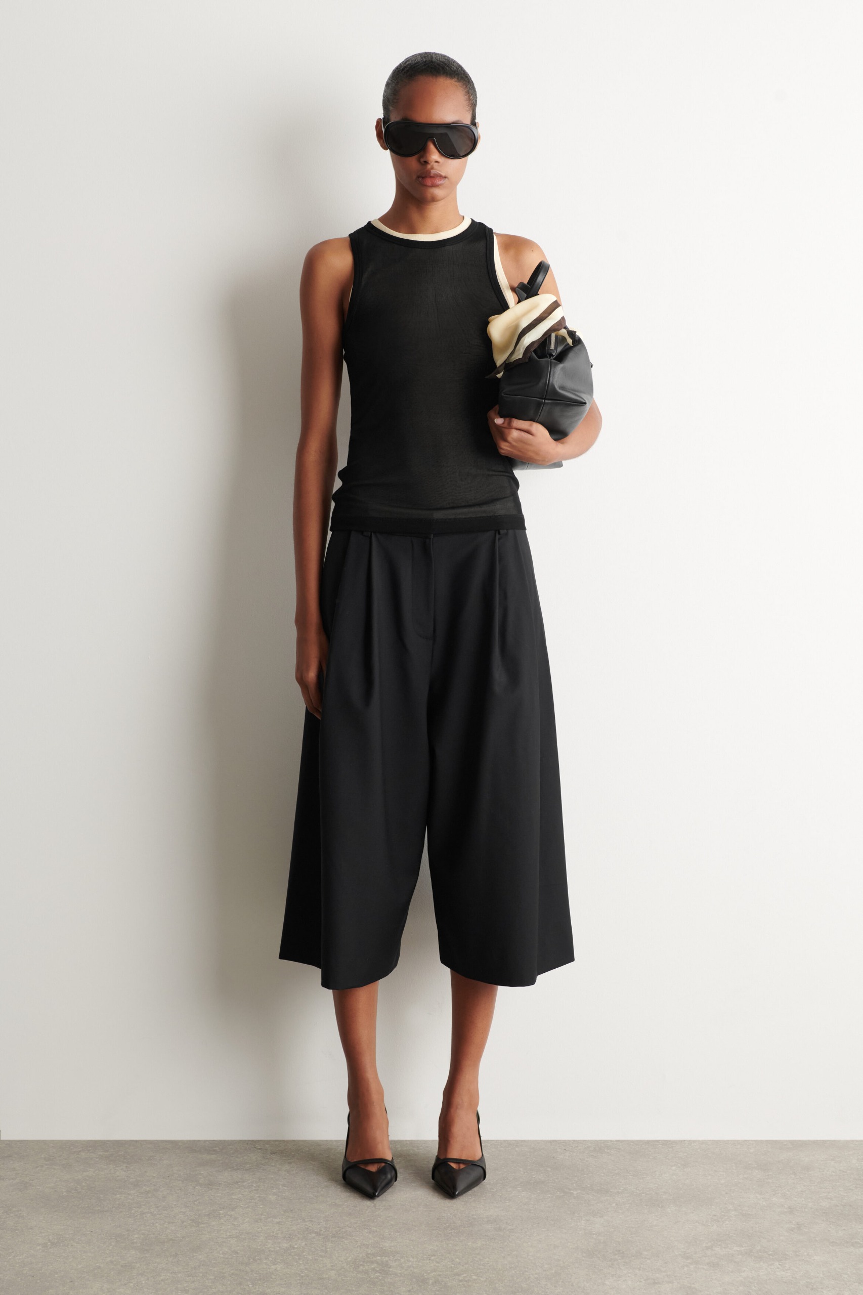 Pleated Wool-Blend Culottes