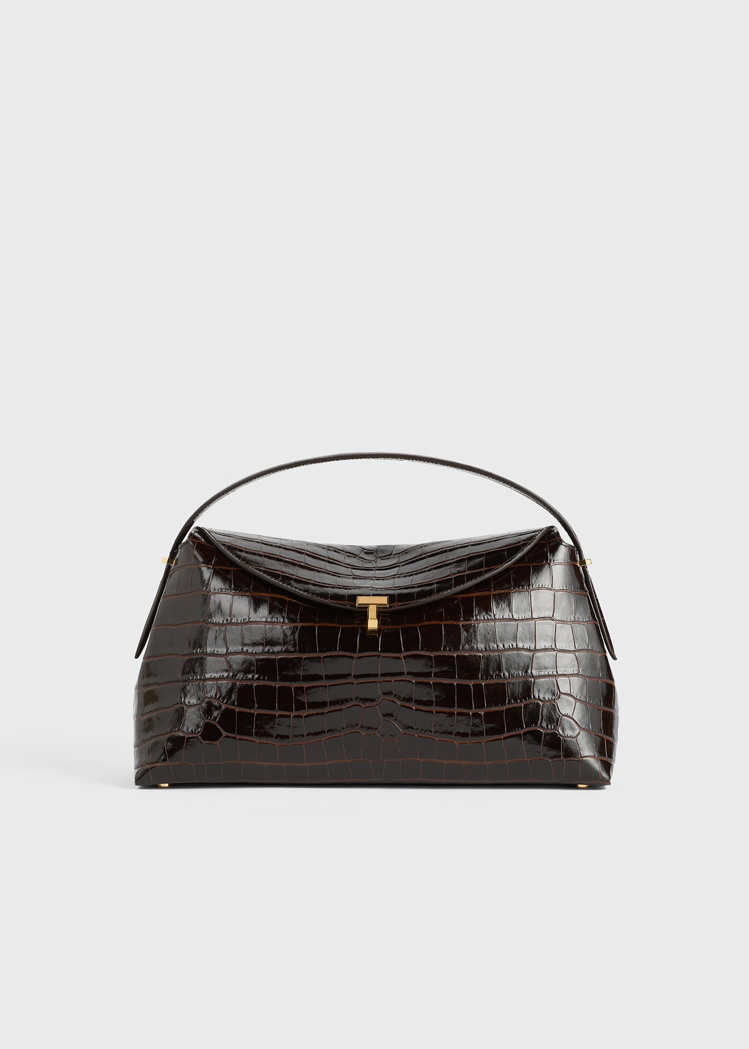 T-Lock Croco-Embossed Top Handle Dark Brown - One Size