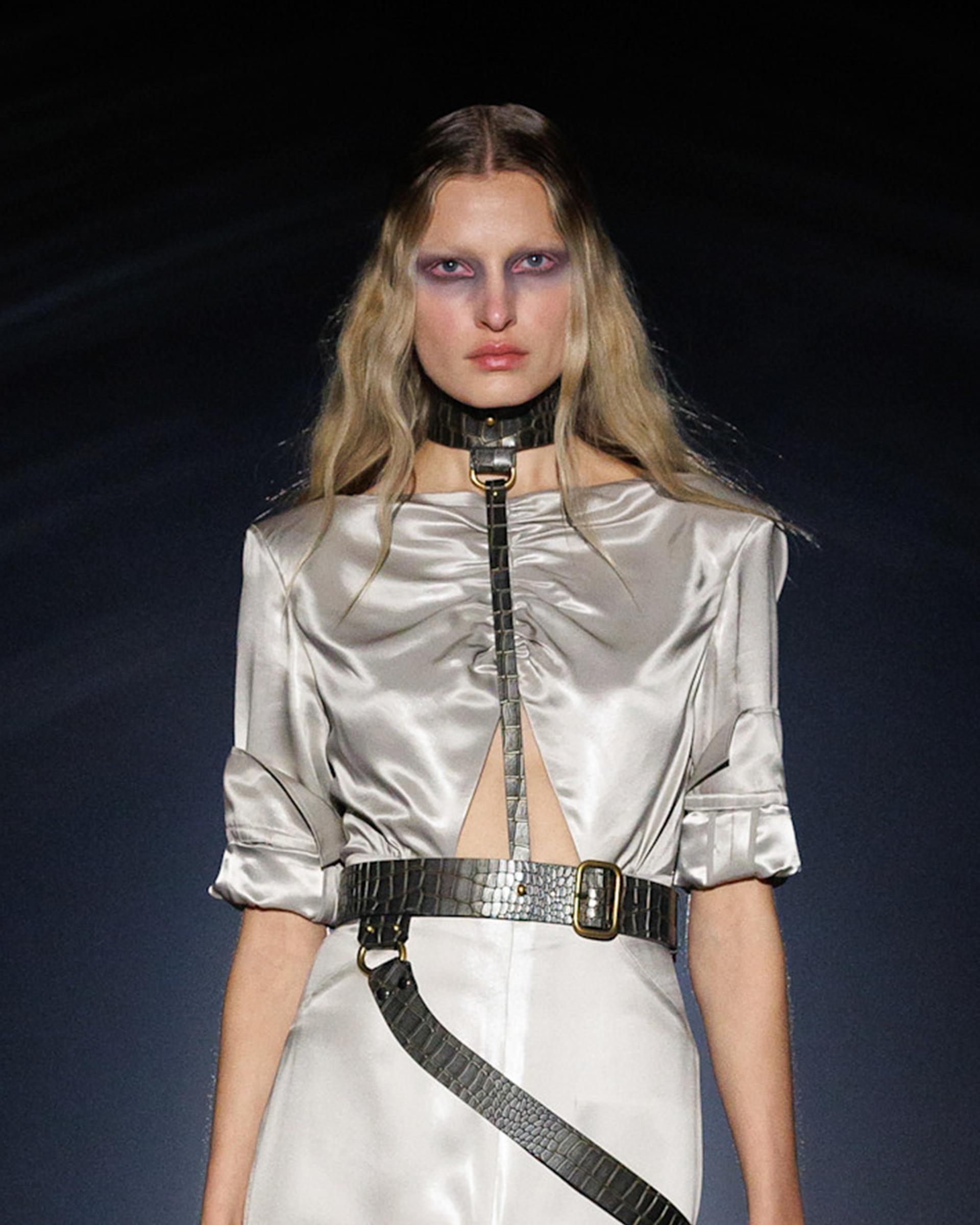 Photo of model walking in the Alexander McQueen Spring Summer 2027 show.