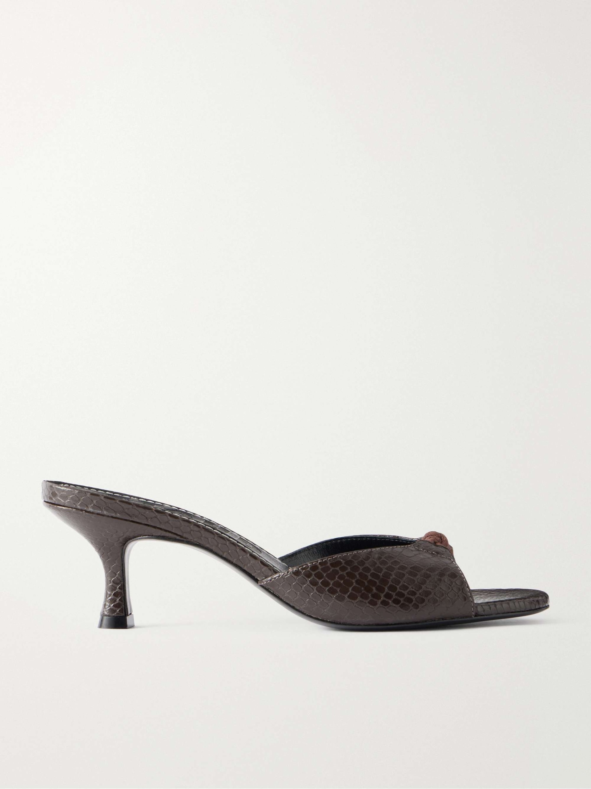 Brynn 70 Snake-Effect Leather Mules
