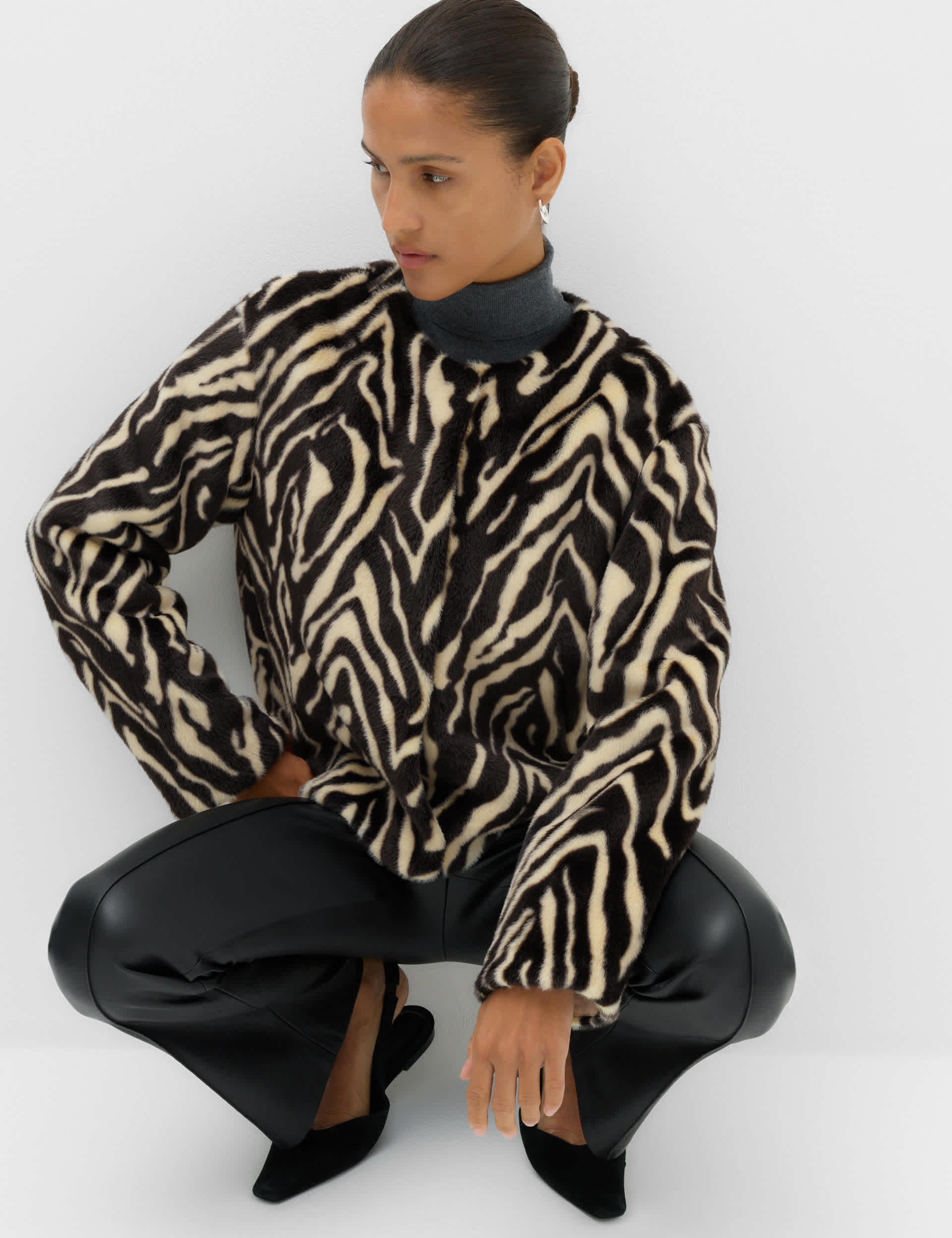 Faux Fur Zebra Print Short Jacket