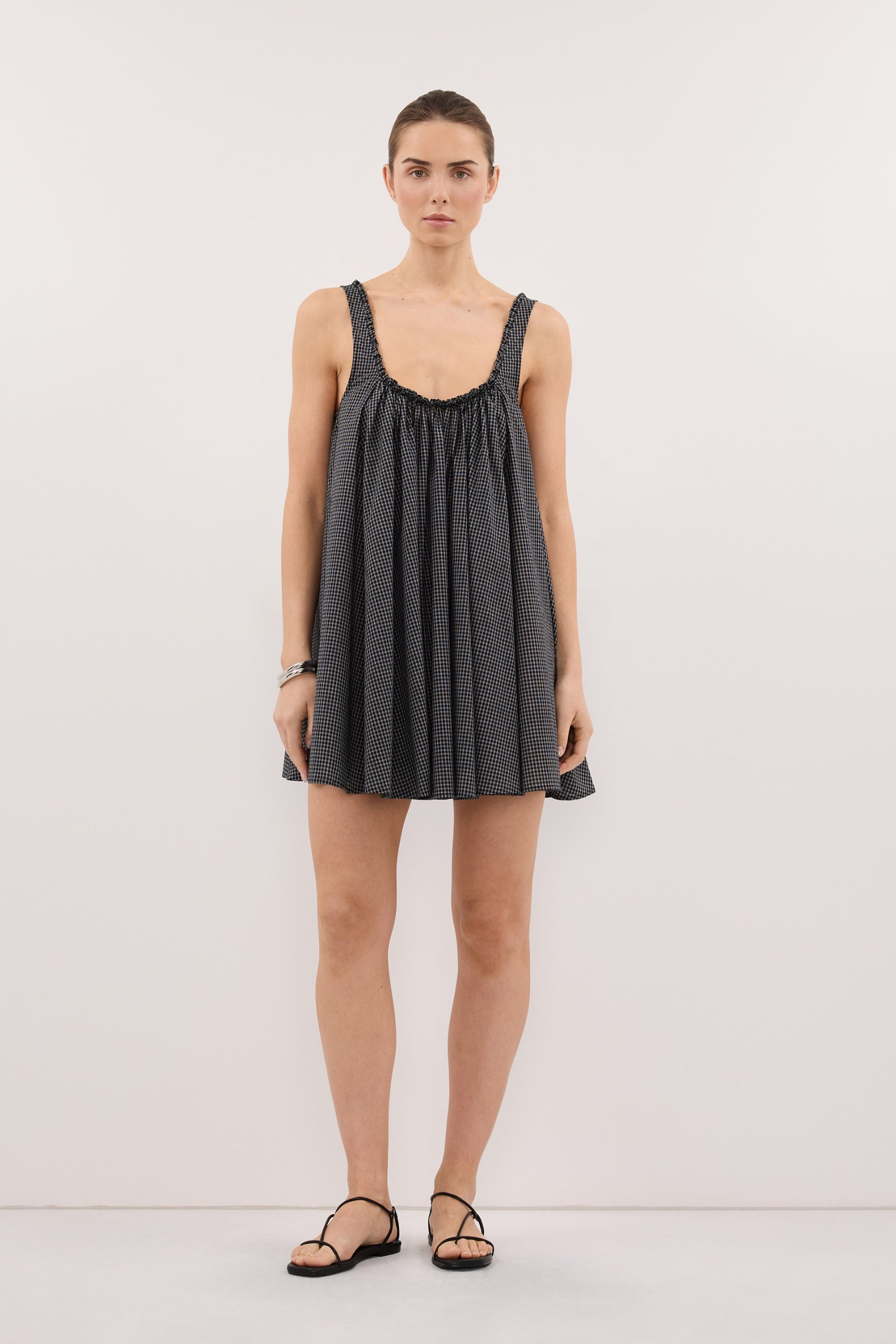 Arabella Black Check Mini Dress - 0 / Black