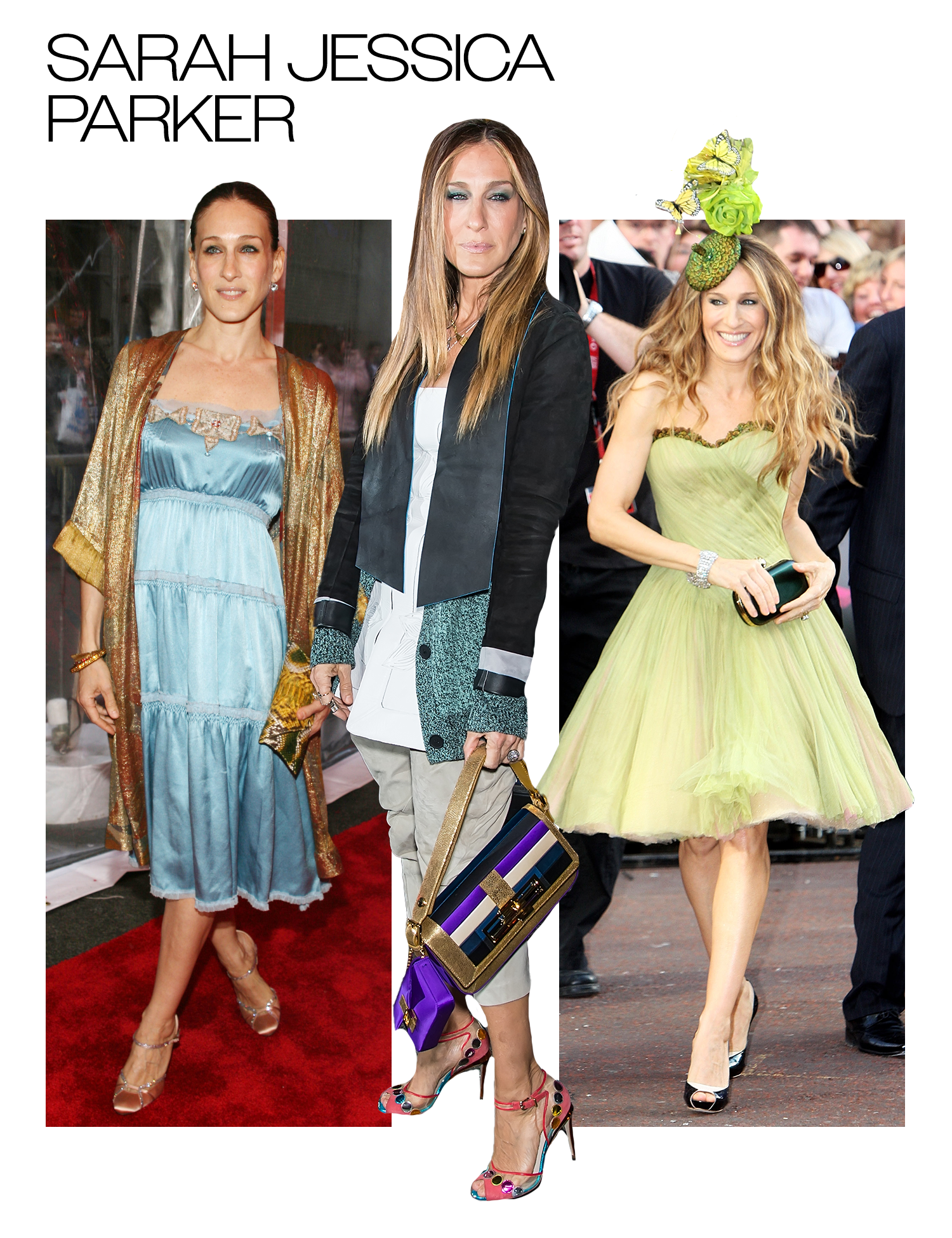 Collage of Sarah Jessica Parker photos that show her style over the years