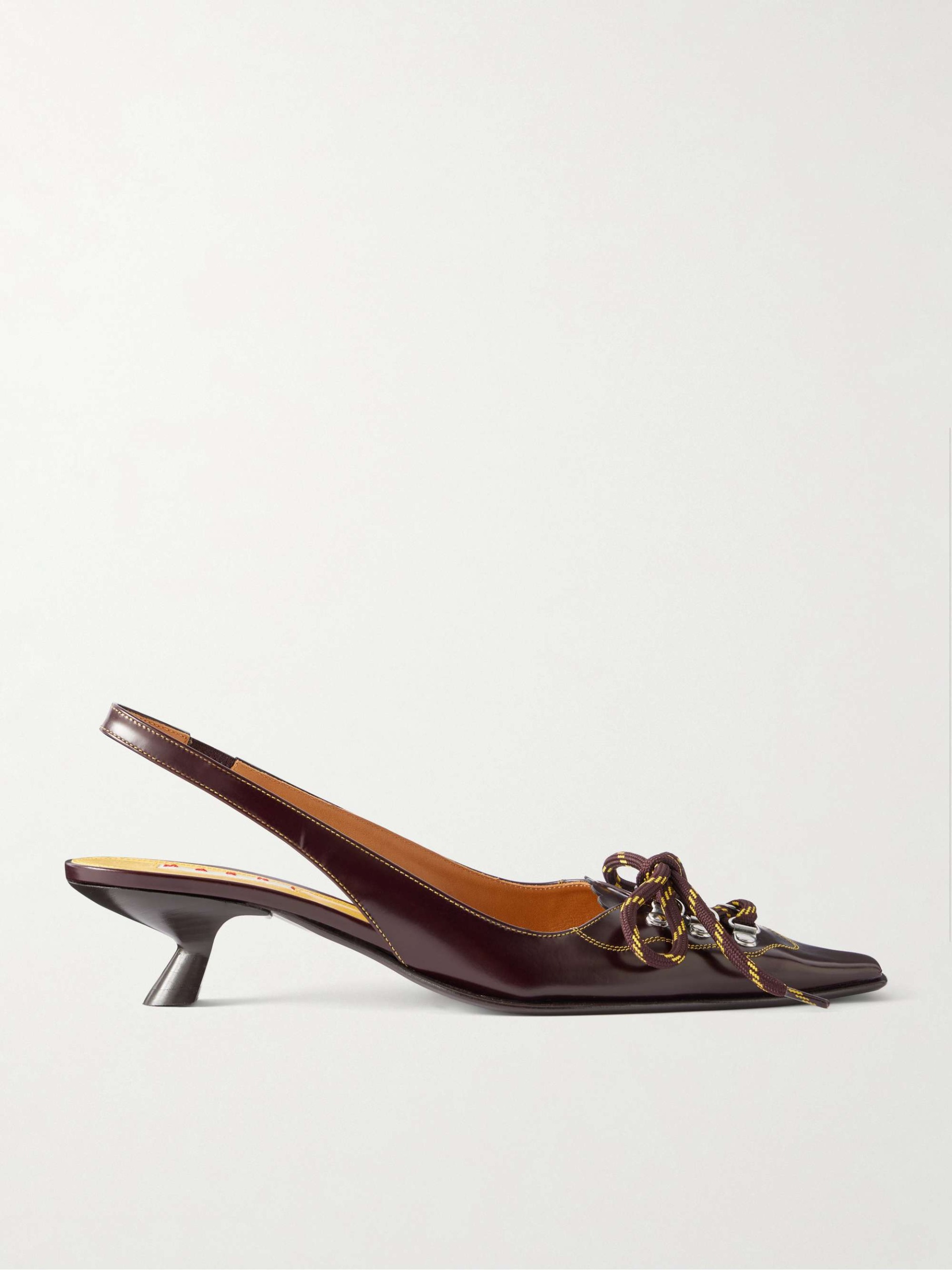 Lace-Up Leather Slingback Pumps