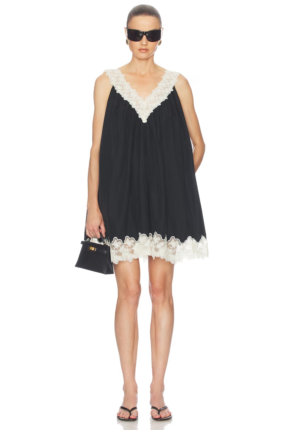 Helsa, Mini Dress With Lace in Tech Poplin