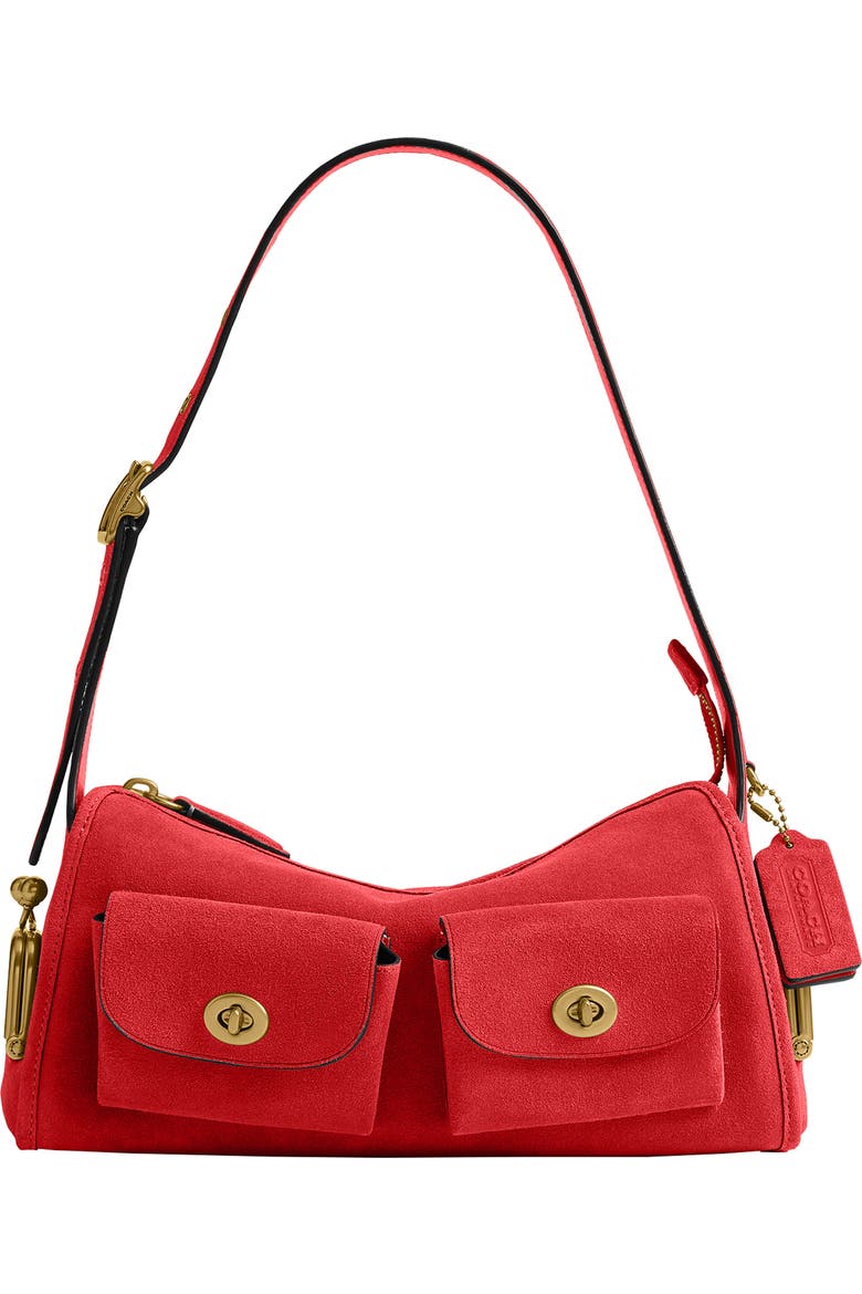 Turnlock Haversack Suede Shoulder Bag