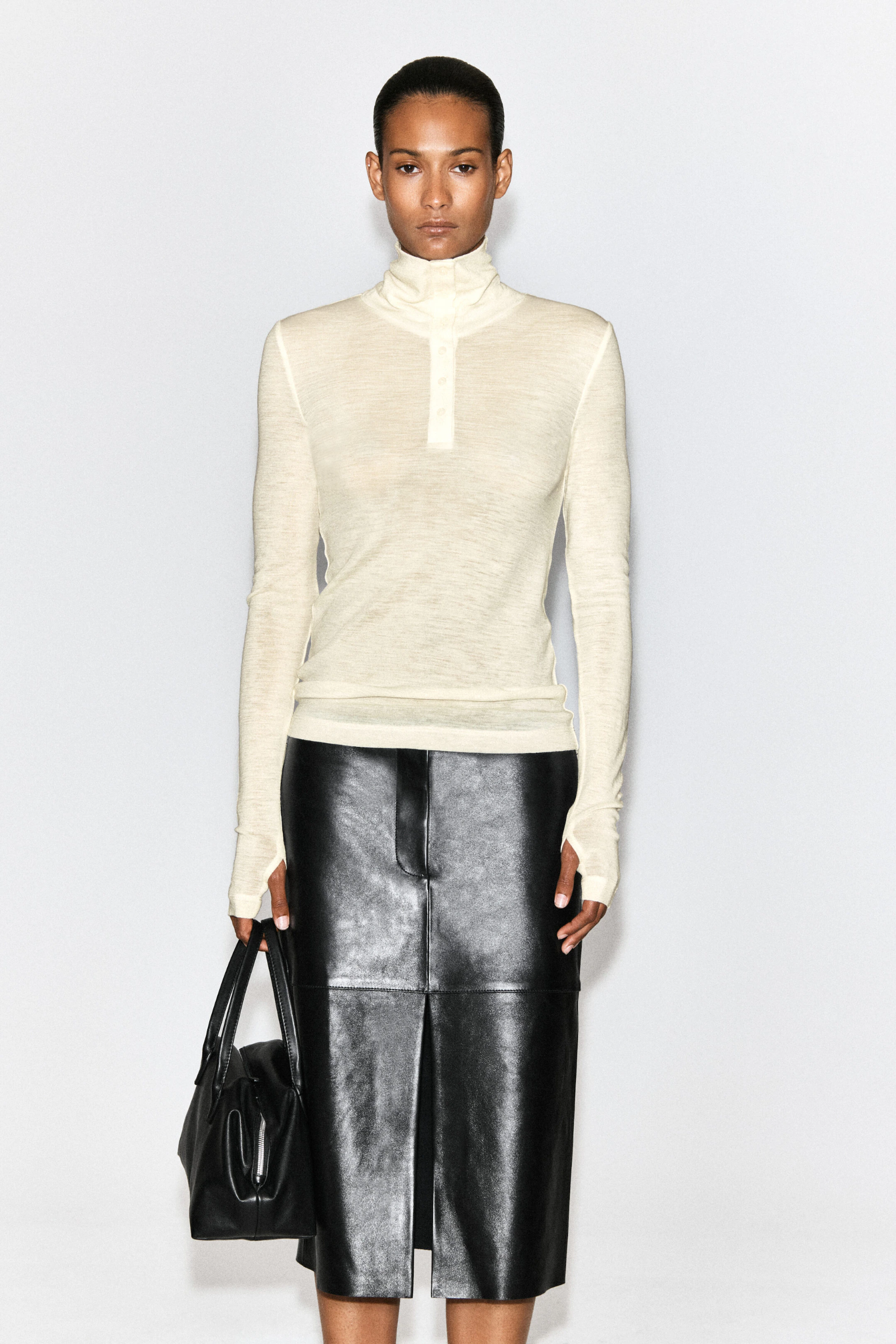 COS, Merino Wool Buttoned Funnel-Neck Top