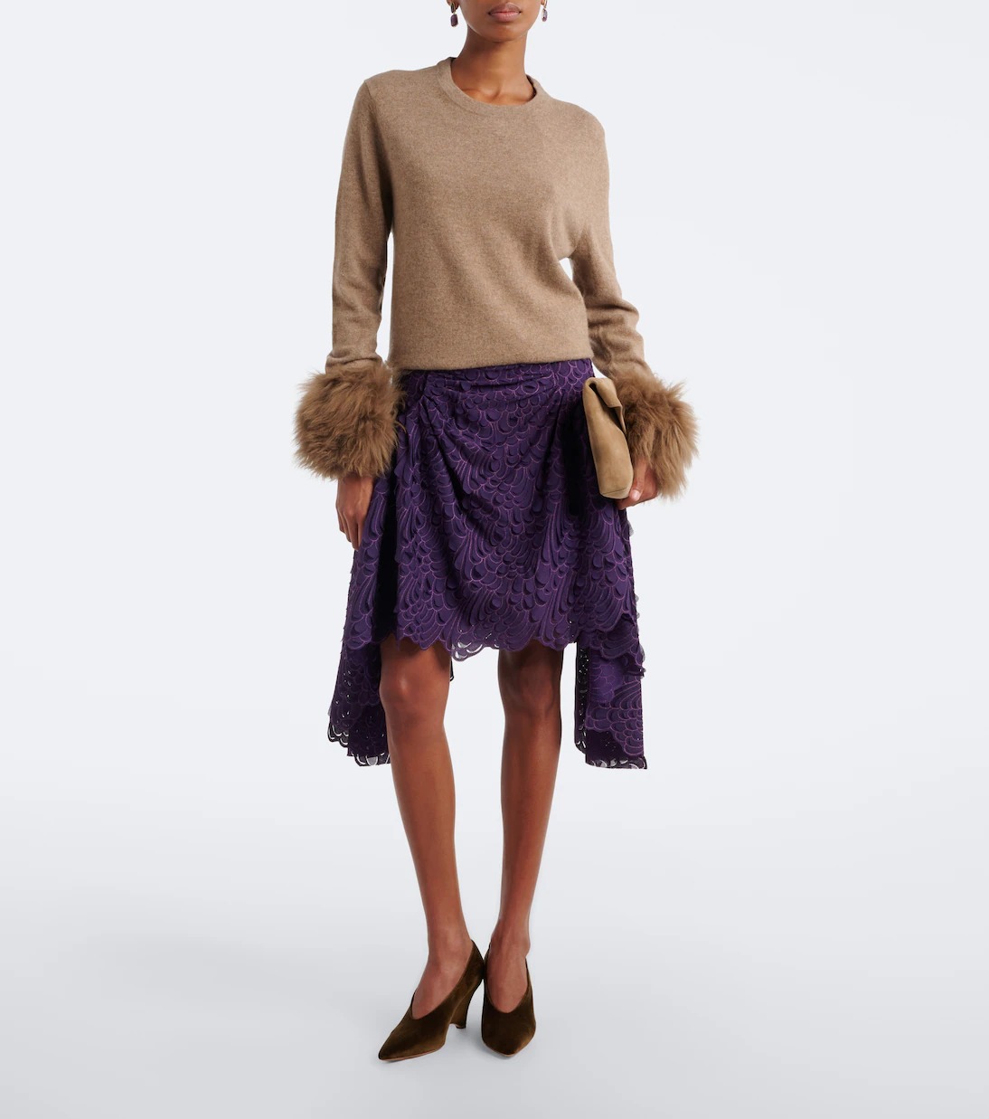 Jacques Wei, Ruched leather-trimmed miniskirt