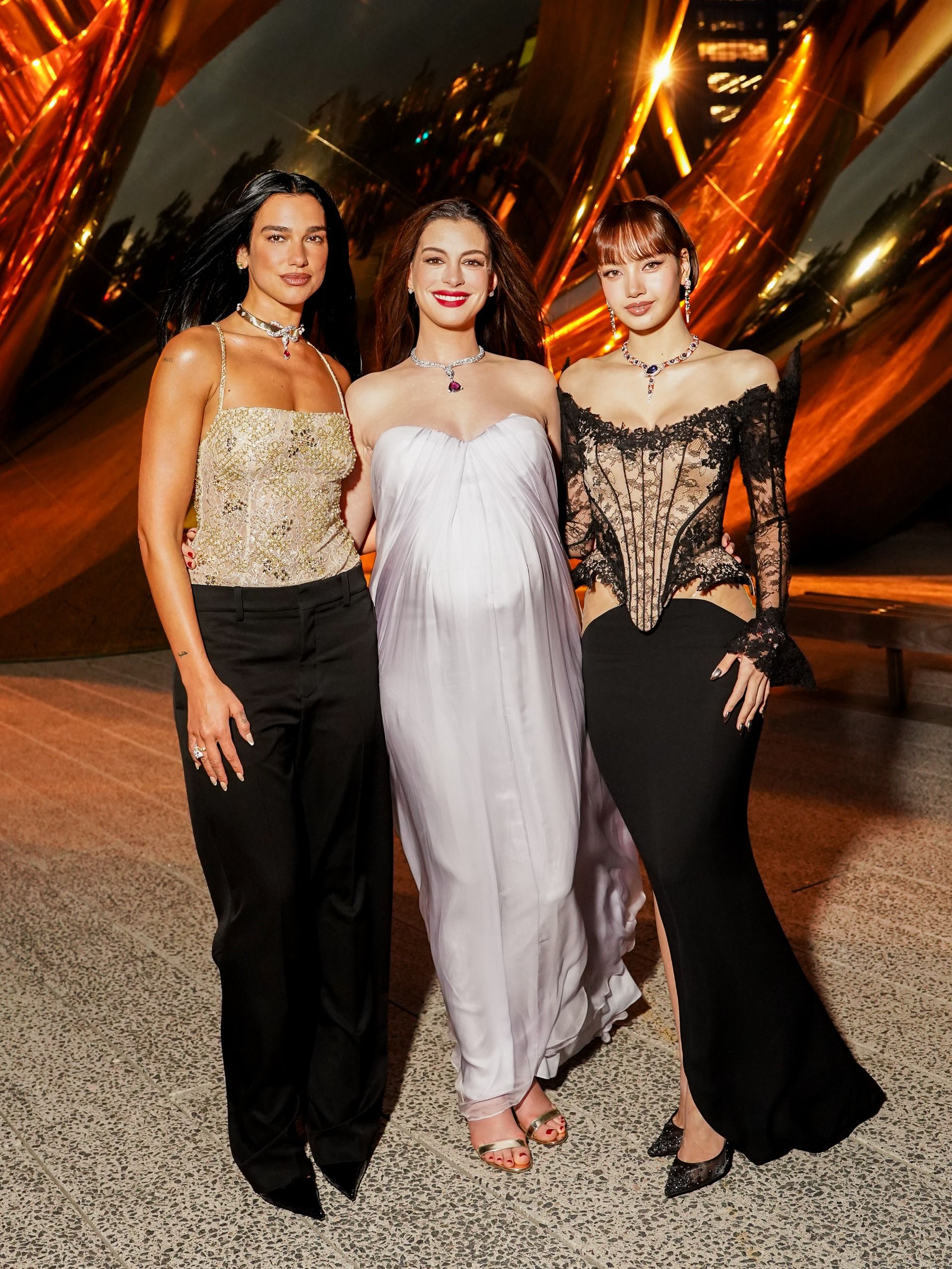 Dua Lipa, Anne Hathaway, and Lalisa Manobal at the Bulgari Serpenti party during NYFW.