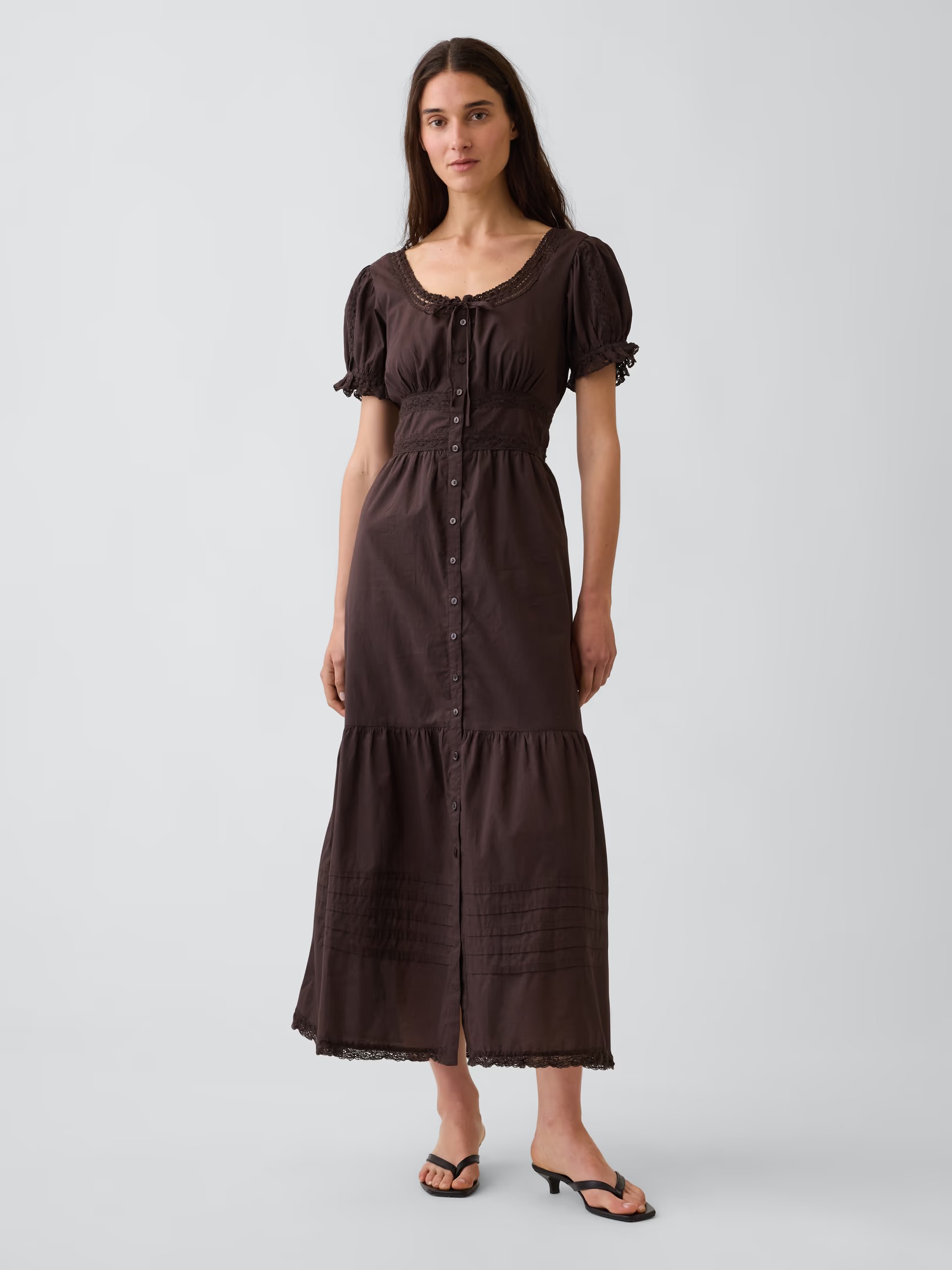 Gap, Scoop-Neck Lace-Trim Tiered Maxi Dress