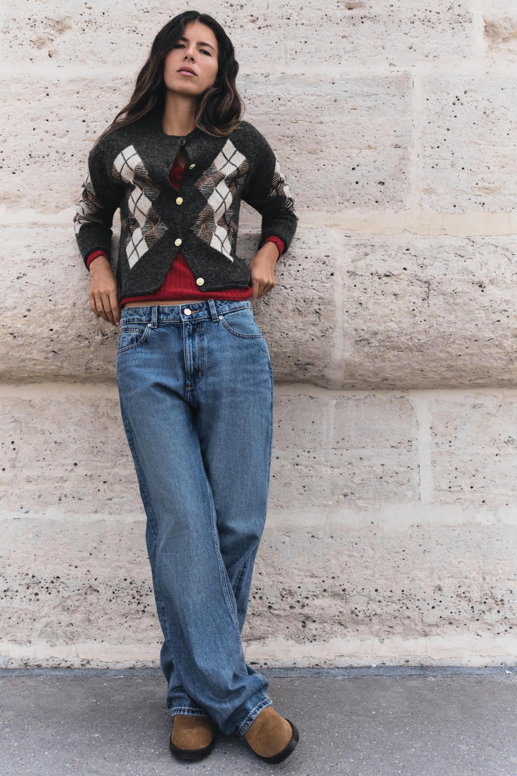 Diamond Knit Cardigan - Gray - S