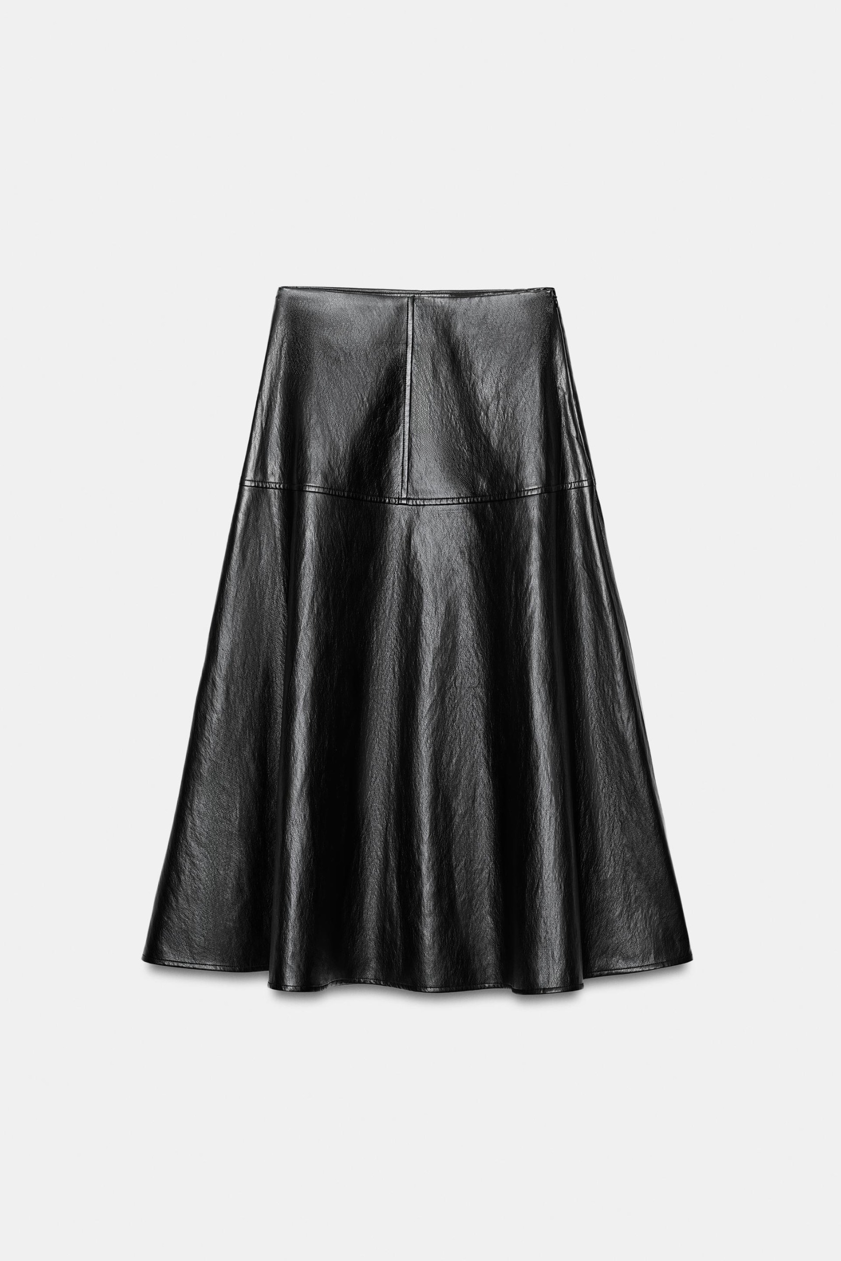 ZARA, Faux Leather-Effect Midi A-Line Skirt