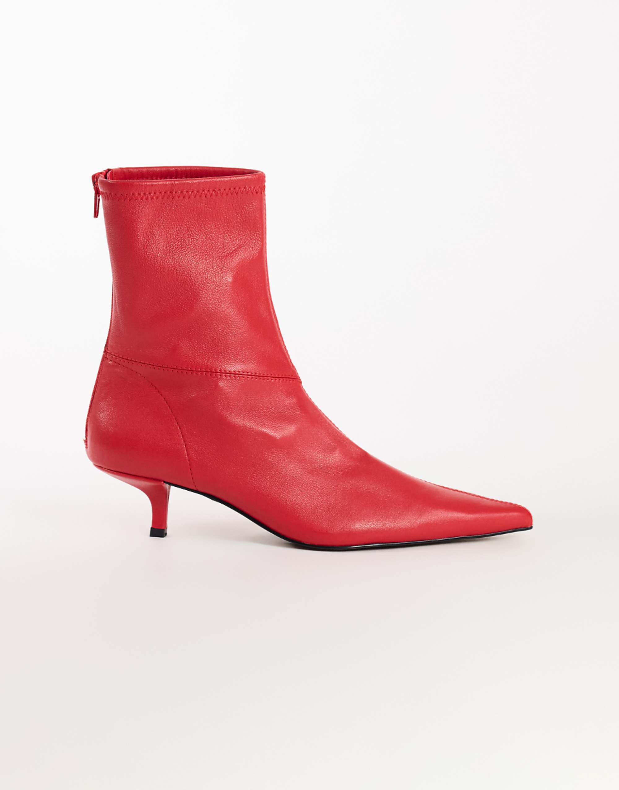 Topshop Palmer Real Leather Kitten Heel Ankle Boot in Red