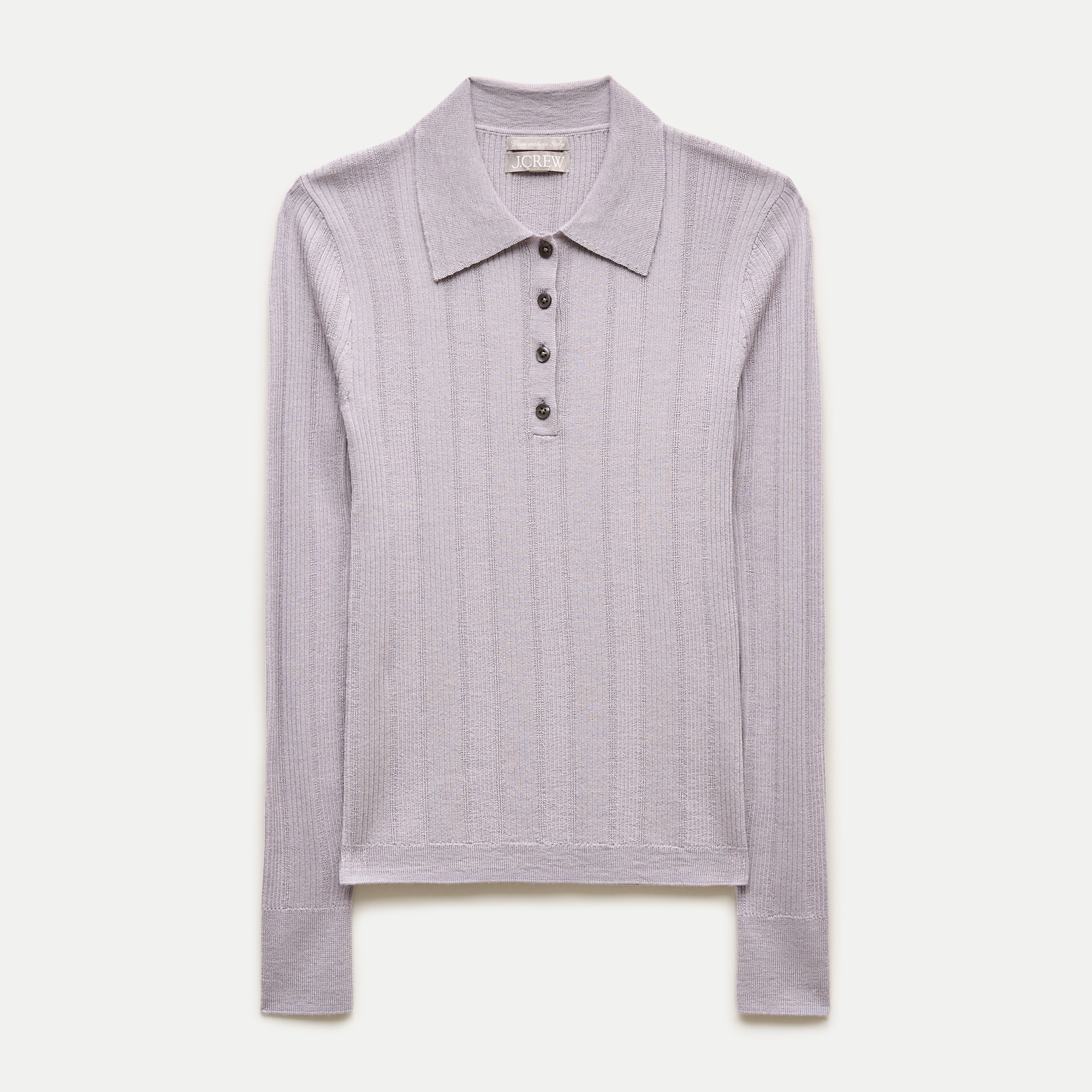 Long-Sleeve Sweater-Polo in Merino-Silk Blend