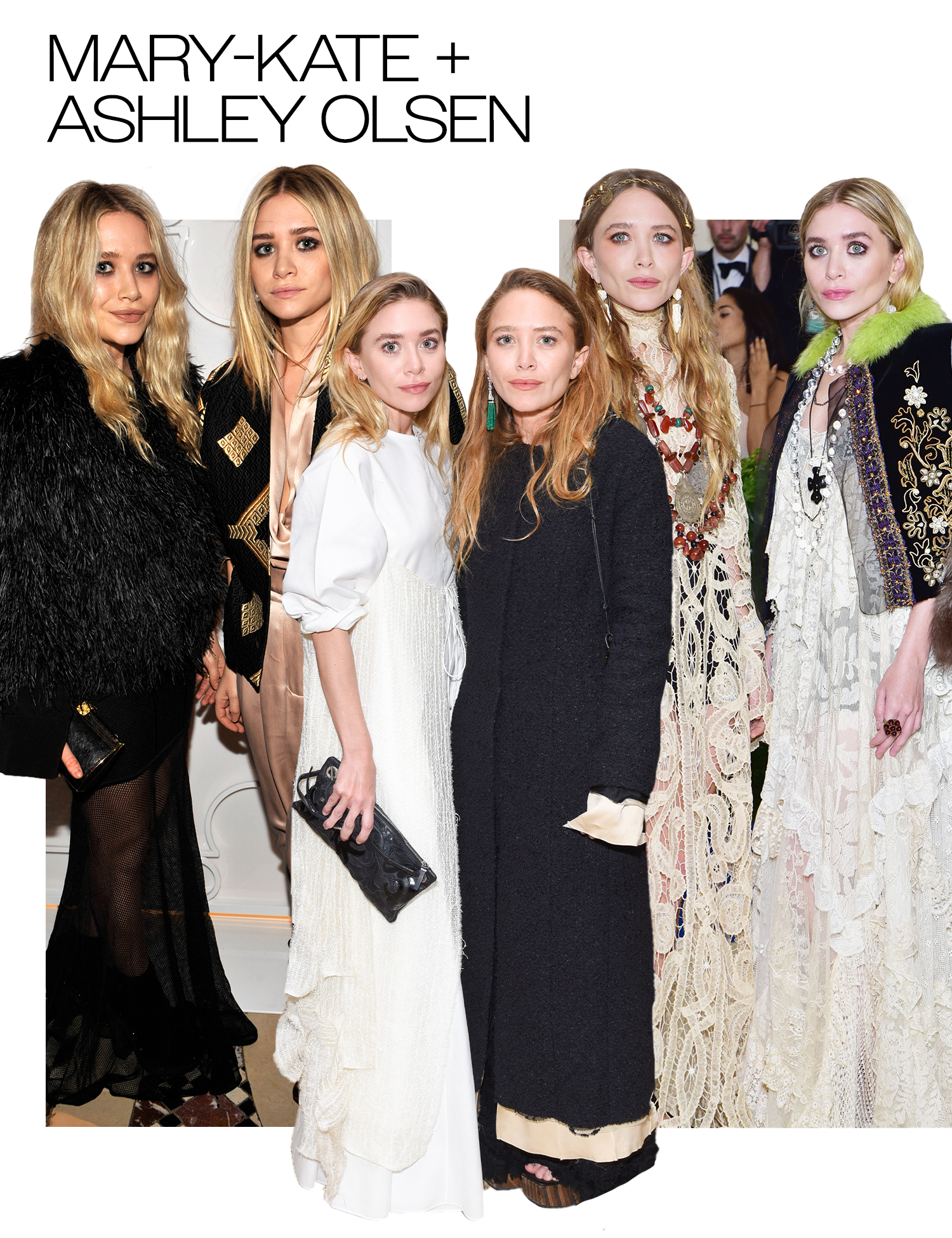 Collage of Mary-Kate and Ashley Olsen photos that show their style over the years
