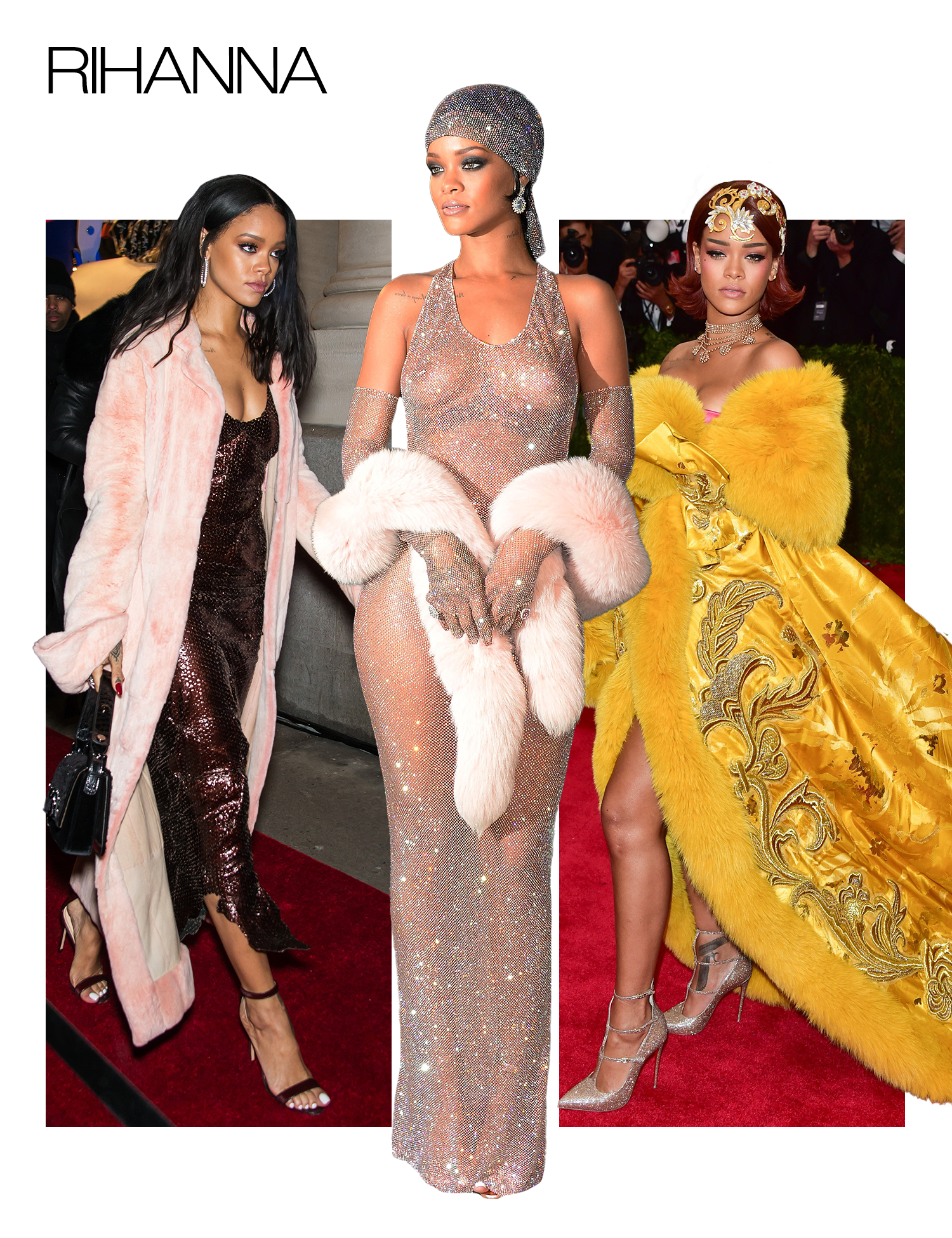 Collage of Rihanna photos that show her style over the years