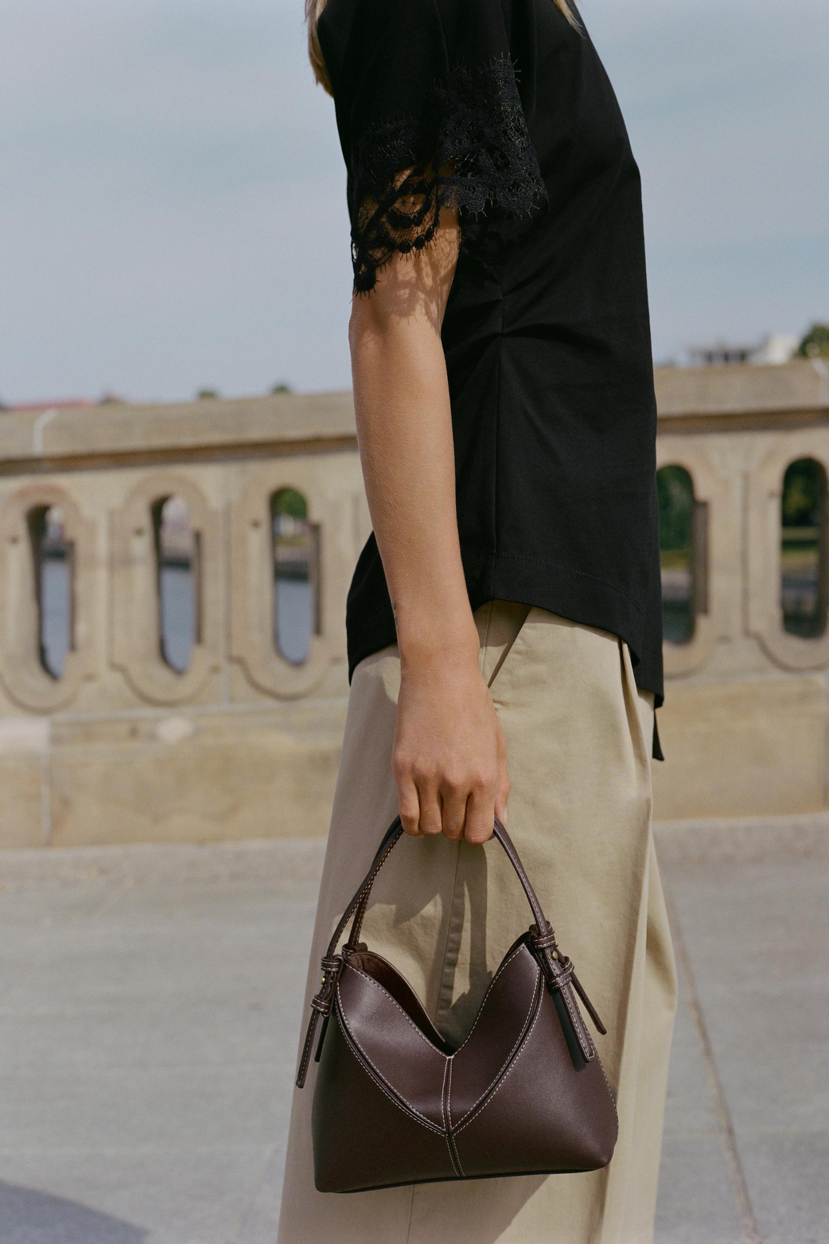 Mini Seam Detail Bucket Bag - Chocolate - One Size Only