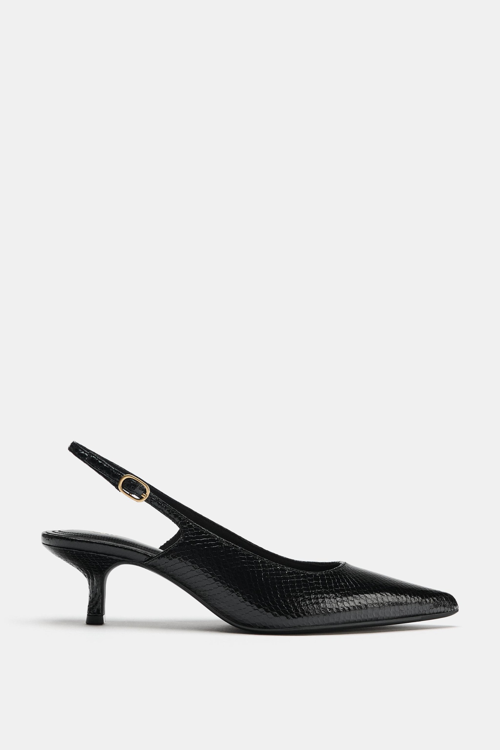Textured Slingback Kitten Heel Shoes - Black - 2