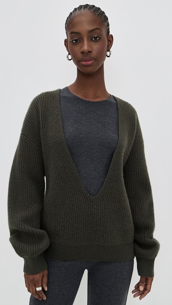 Deep V Neck Sweater - Dark Grey