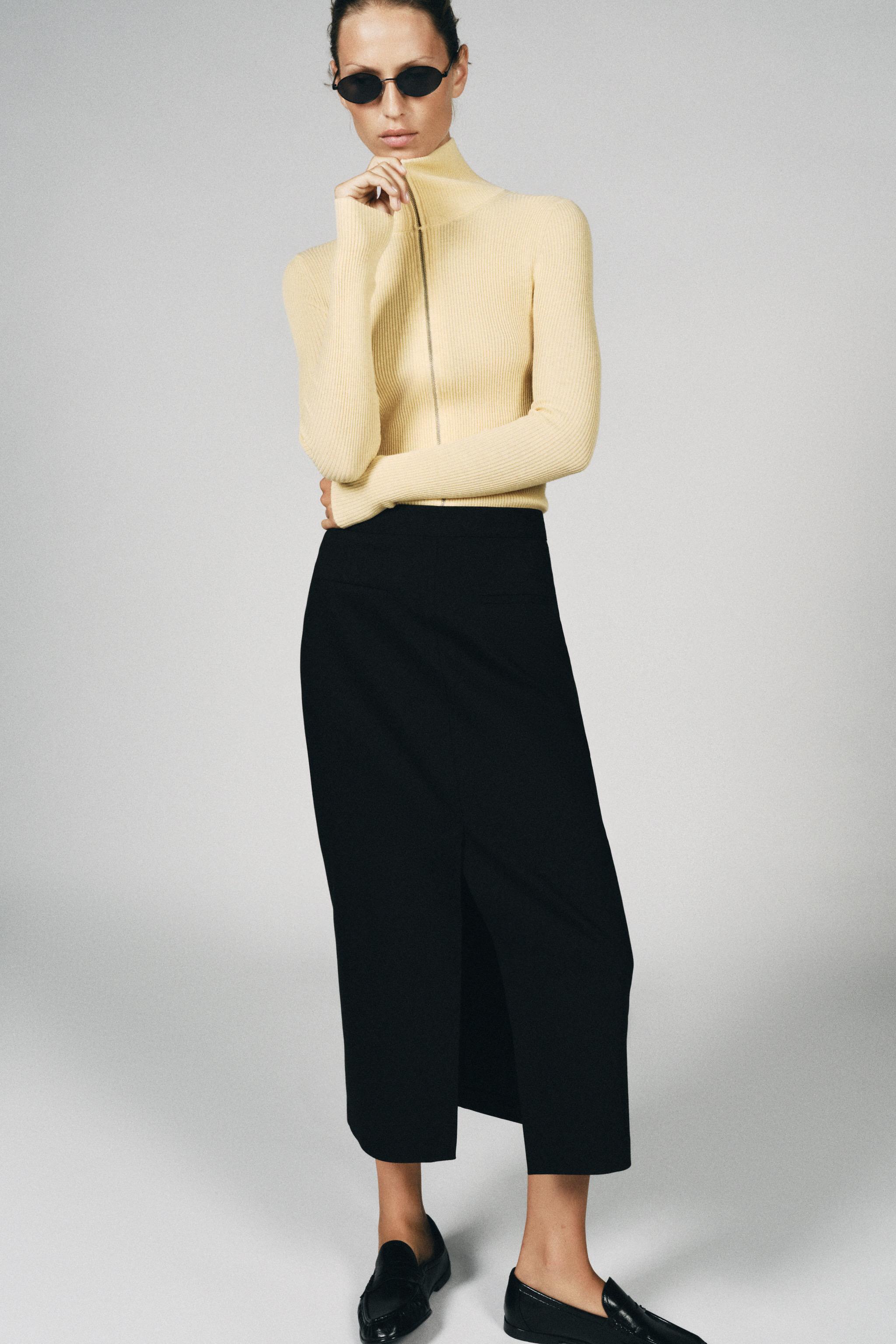 Fitted Ribbed Knit Jacket - Pastel Yellow - S