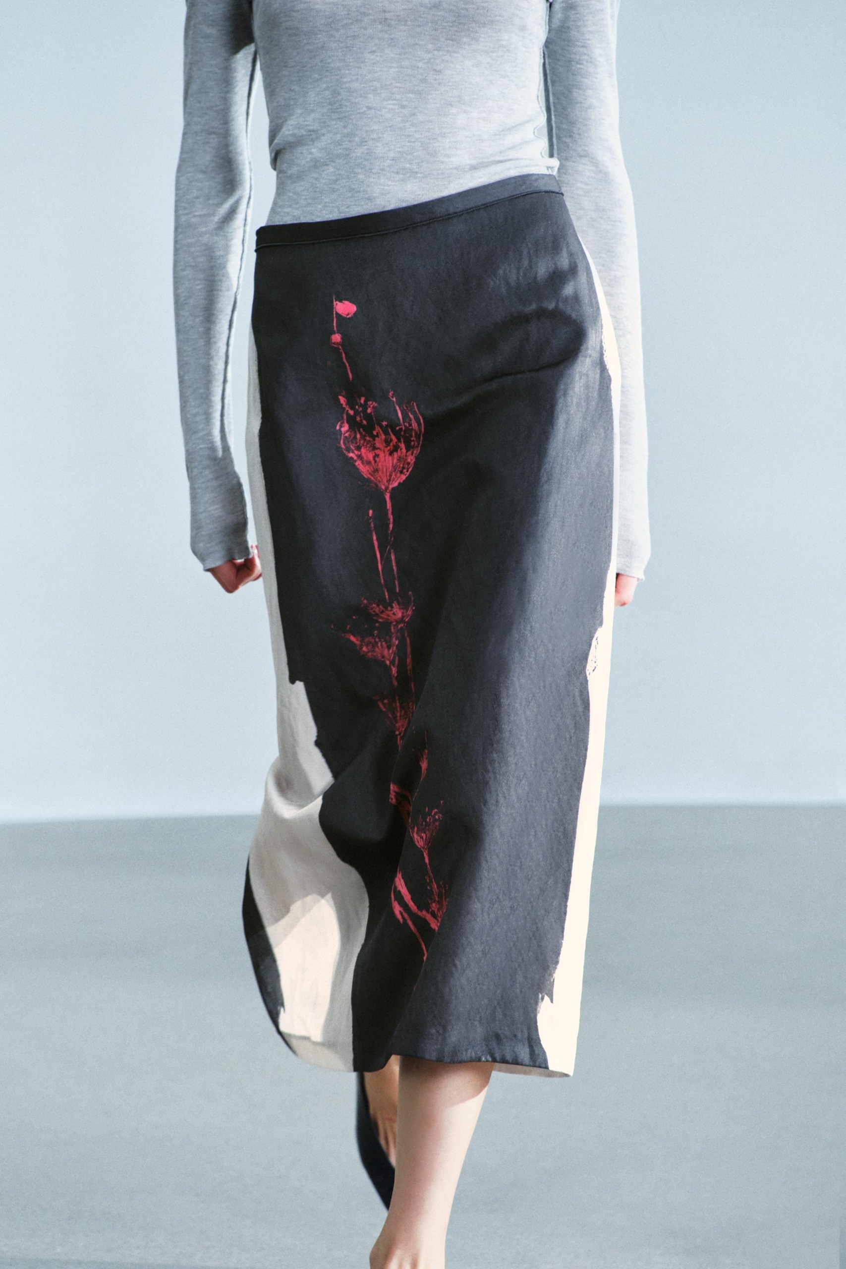 ZARA, Zw Collection Printed Midi Skirt