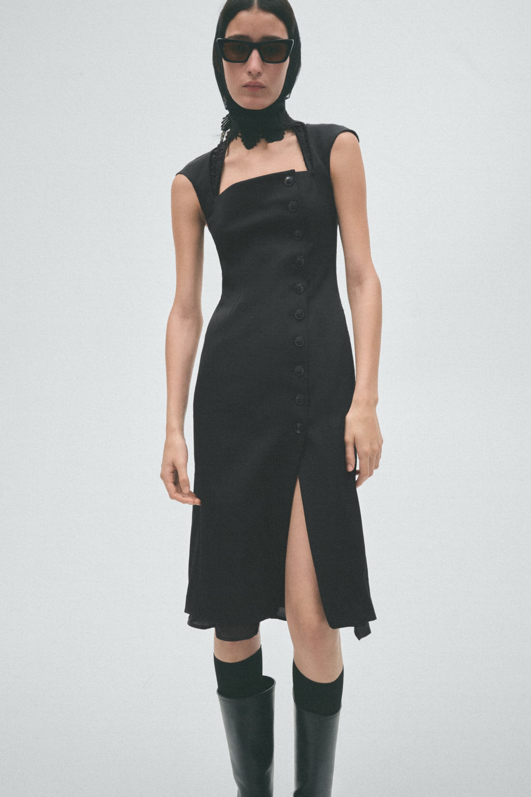 Wool-Blend Cap-Sleeved Dress