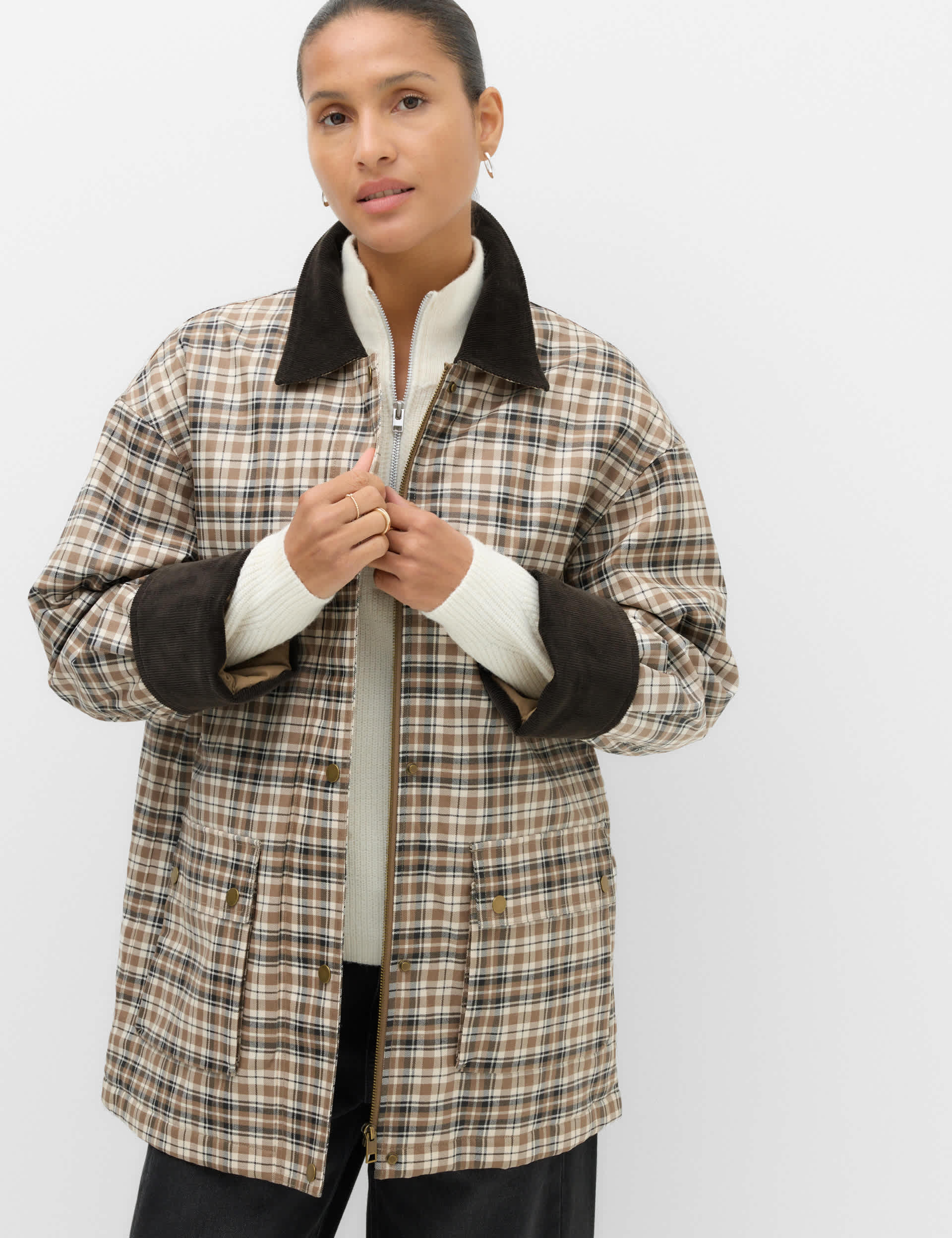 Checked Utility Jacket With Stretch