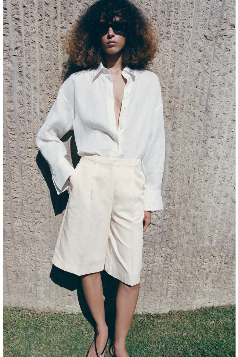 Straight Linen Blend Bermuda Shorts