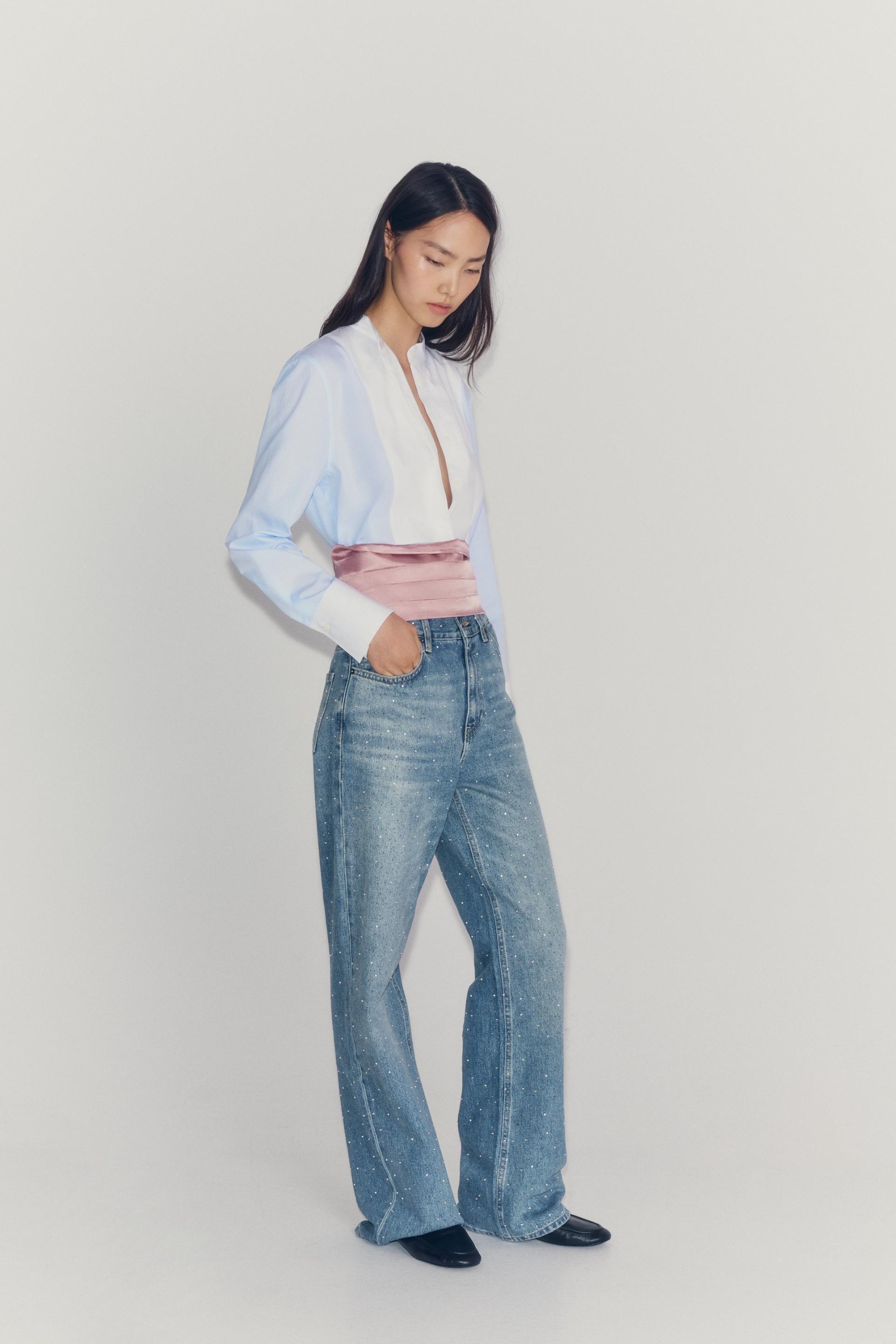 Zw Collection Striped Bib Shirt - Blue / White - Xs