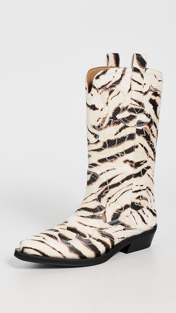 Embroidered Zebra Western Boots - Egret