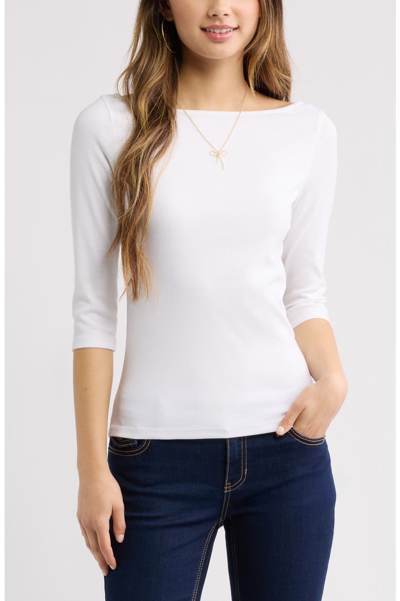 Boat Neck Three-Quarter Sleeve Top