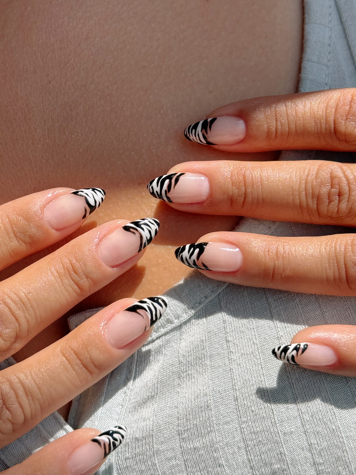 zebra print french tips manicure
